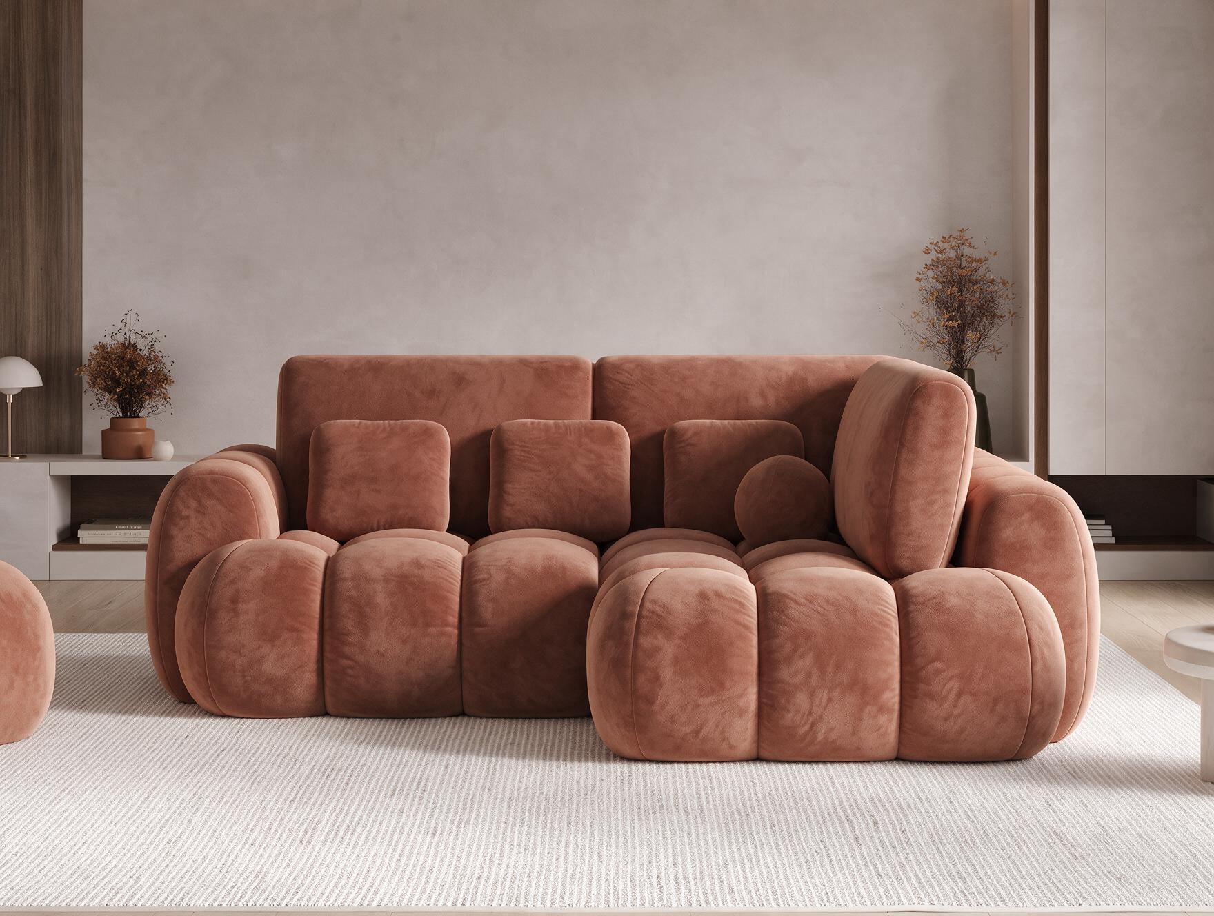 Canapé d'angle convertible design AUBER avec coffre de rangement - Velours terracotta - vue 3