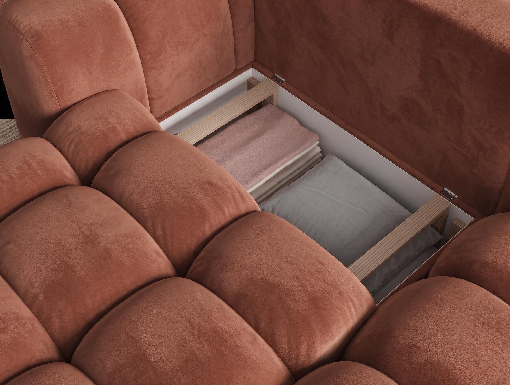 Canapé d'angle convertible design AUBER avec coffre de rangement - Velours terracotta - vue 9