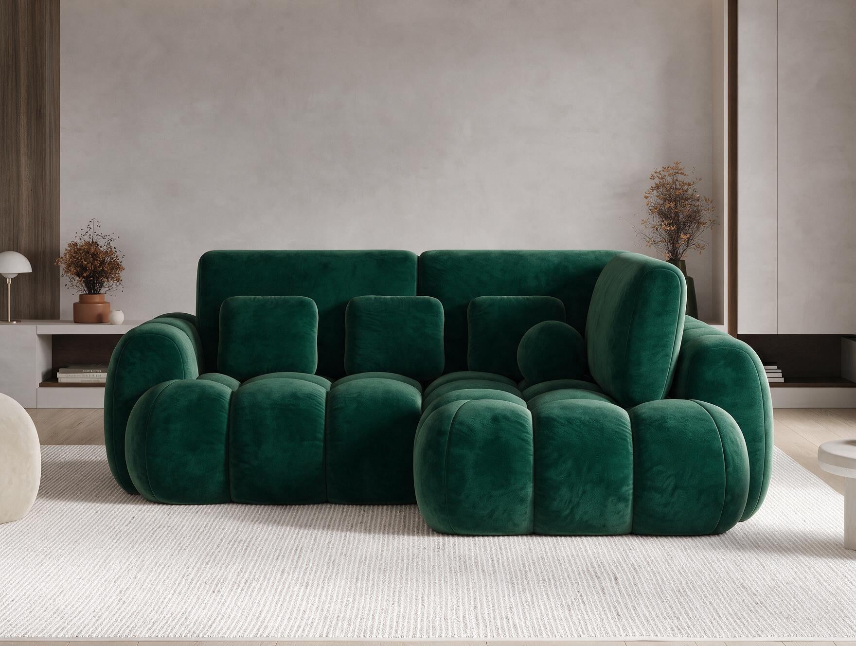 Canapé d'angle convertible design AUBER avec coffre de rangement - Velours vert sapin - vue 3