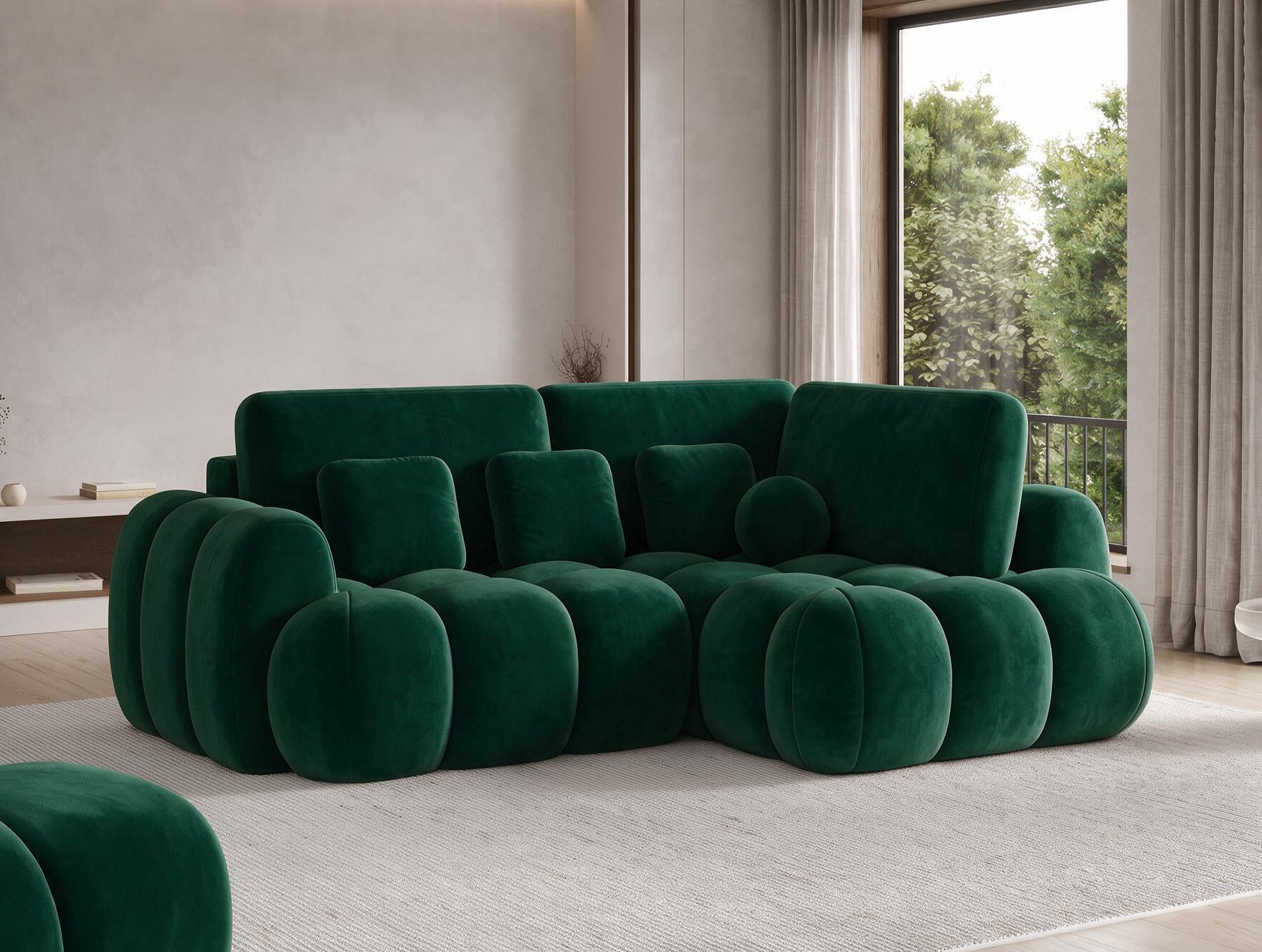 Canapé d'angle convertible design AUBER avec coffre de rangement - Velours vert sapin - vue 6
