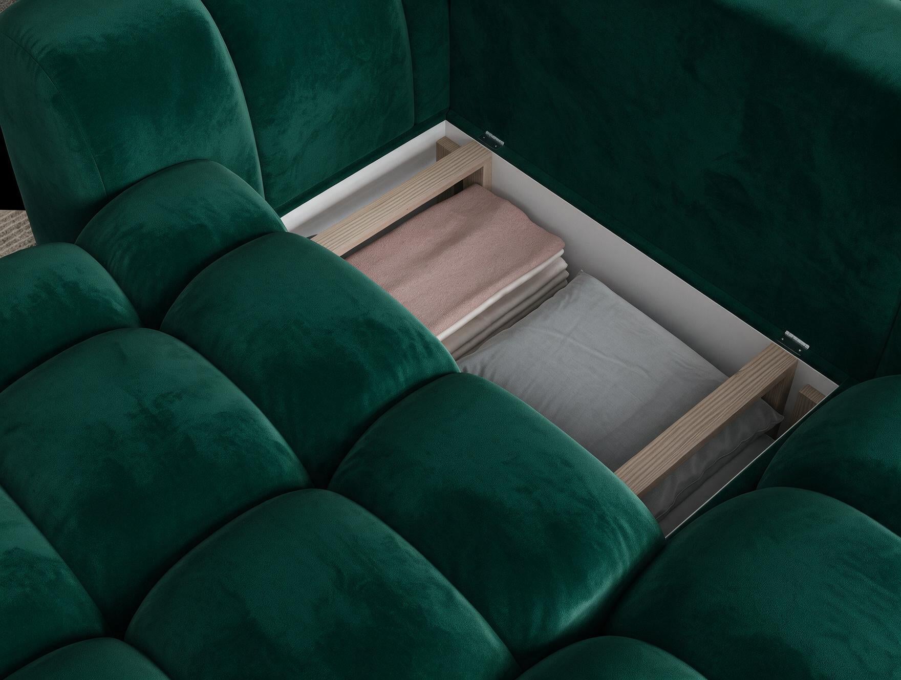 Canapé d'angle convertible design AUBER avec coffre de rangement - Velours vert sapin - vue 9
