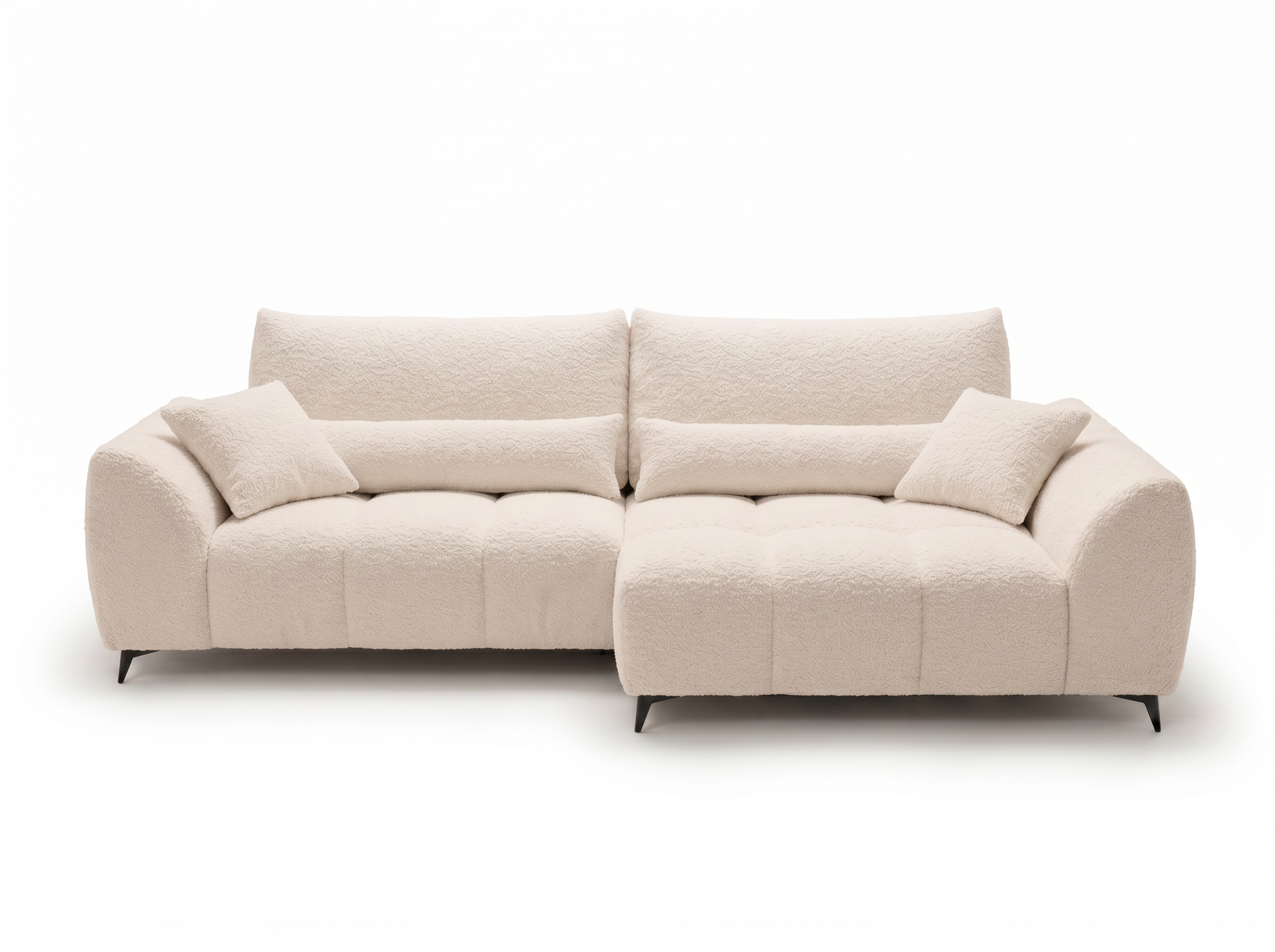 Canapé d'angle convertible BATIGNOLLES bouclé beige avec coffre de rangement - vue 2