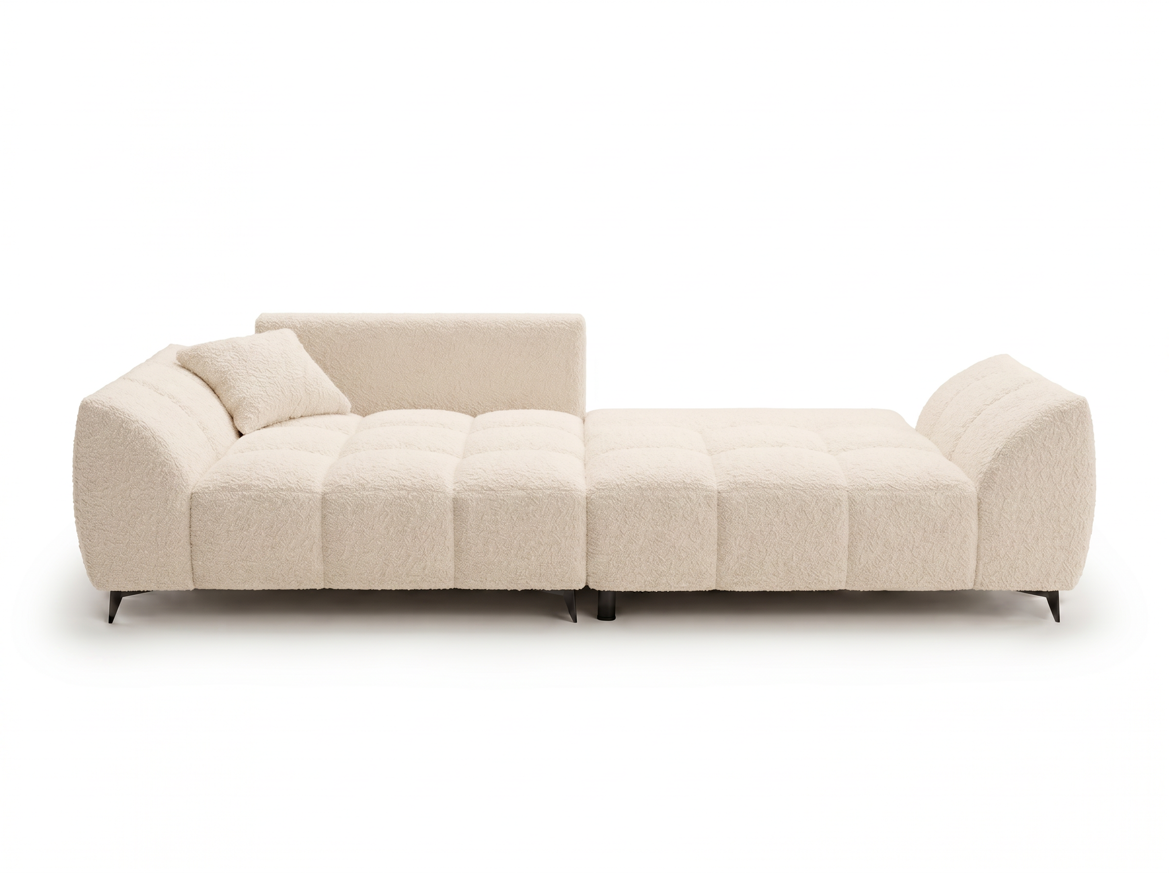 Canapé d'angle convertible BATIGNOLLES bouclé beige avec coffre de rangement - vue 4