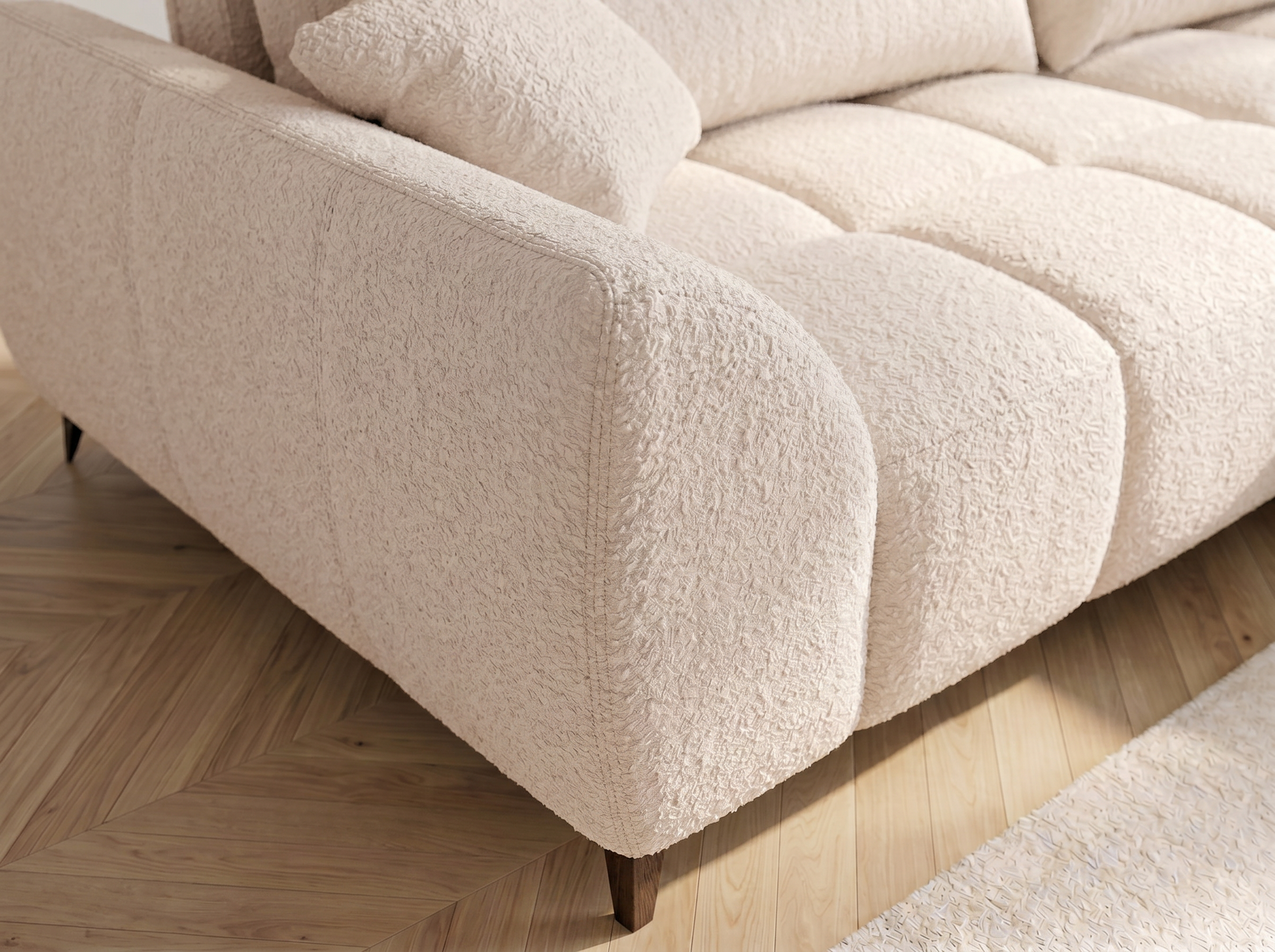 Canapé d'angle convertible BATIGNOLLES bouclé beige avec coffre de rangement - vue 5