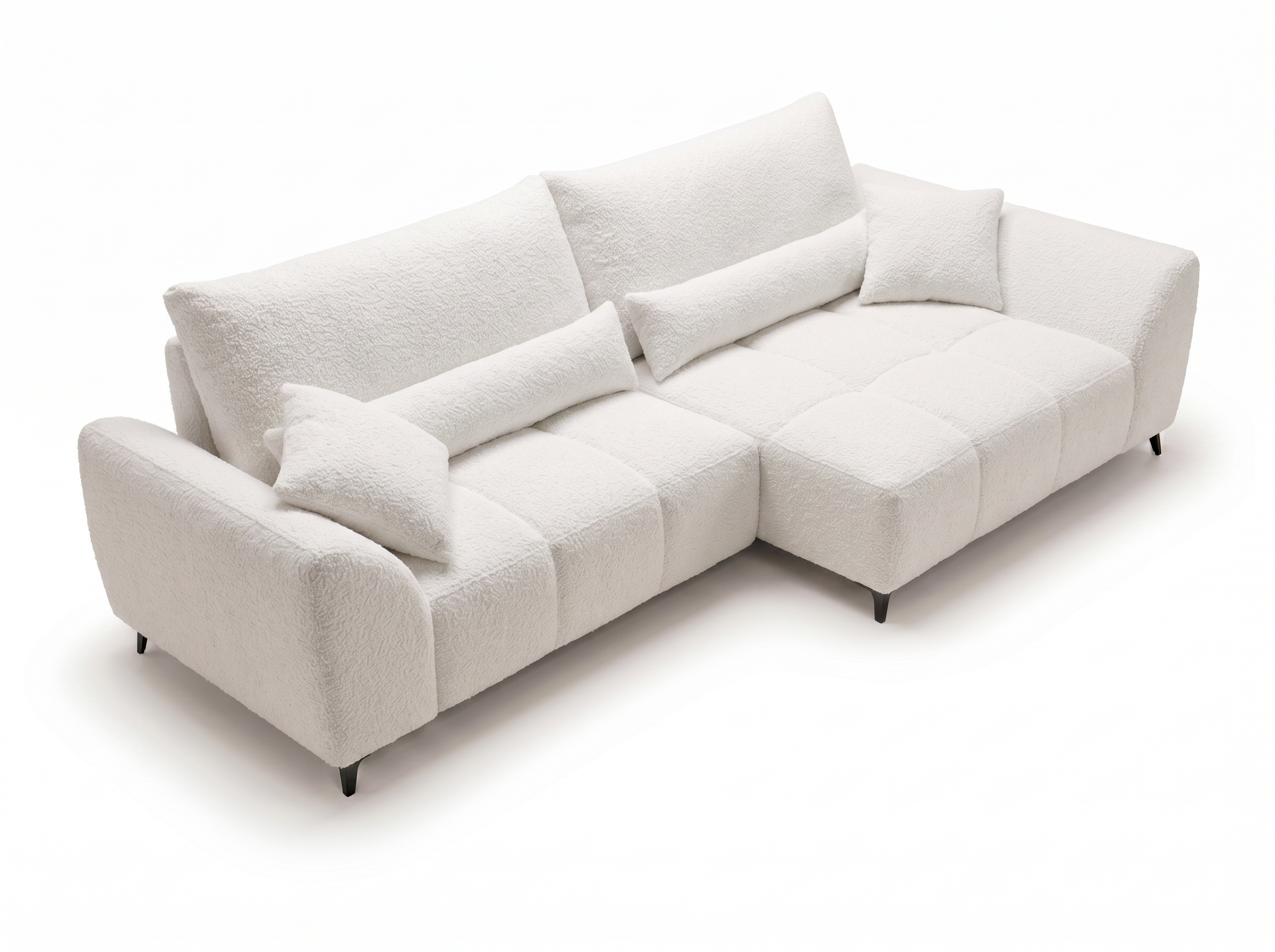 Canapé d'angle convertible BATIGNOLLES bouclé blanc avec coffre de rangement - vue 8