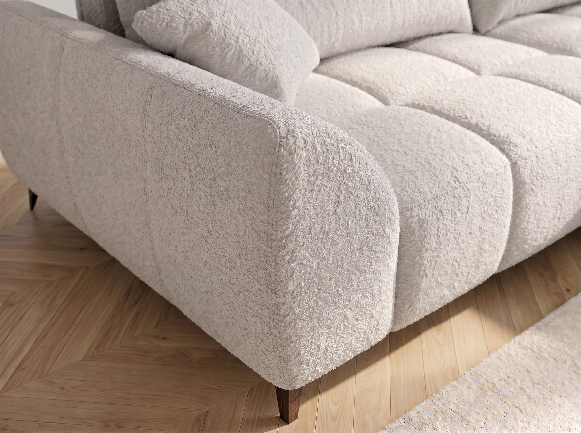 Canapé d'angle convertible BATIGNOLLES bouclé gris clair avec coffre de rangement - vue 3