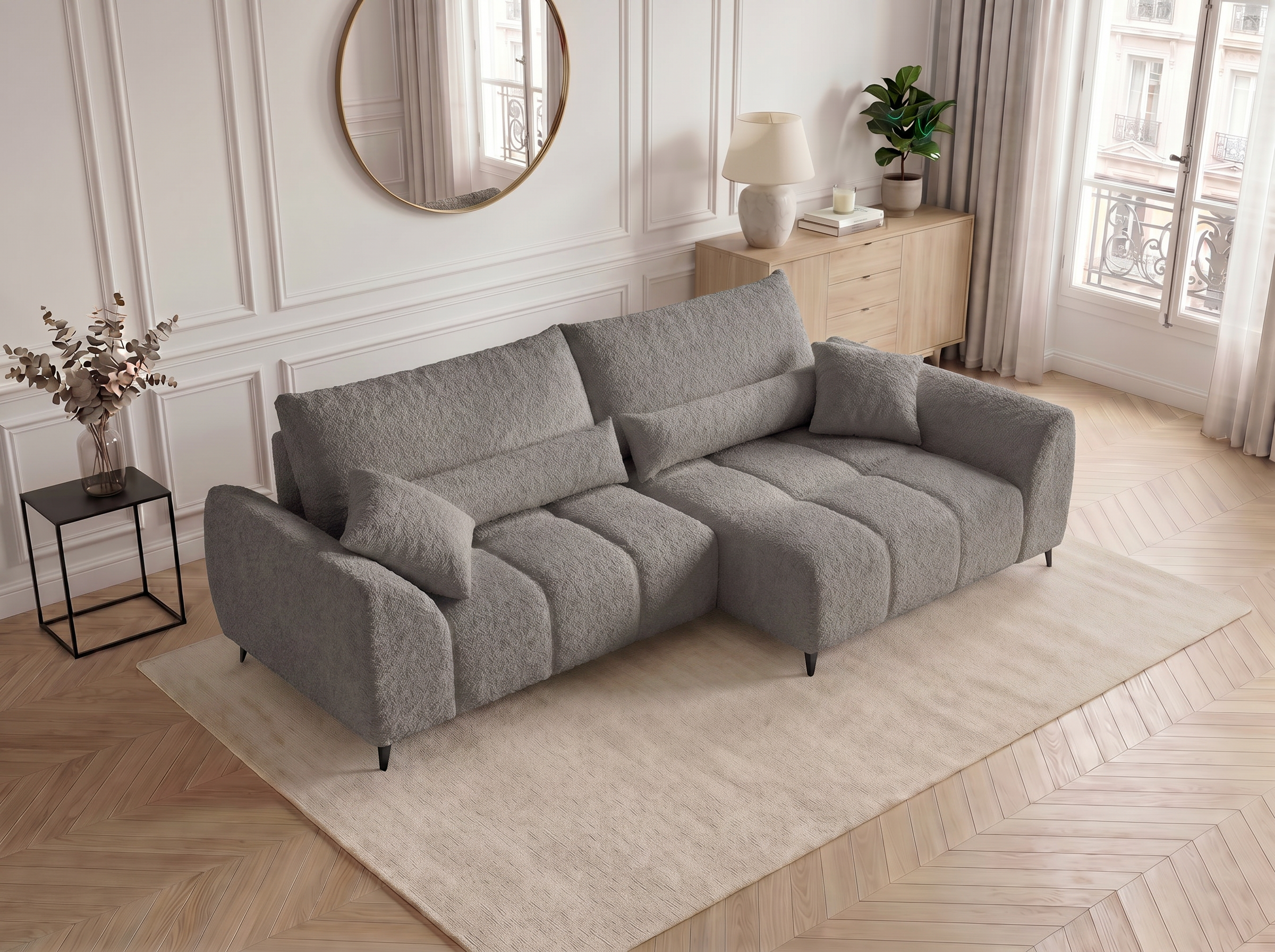 Canapé d'angle convertible BATIGNOLLES bouclé gris foncé avec coffre de rangement - vue 10