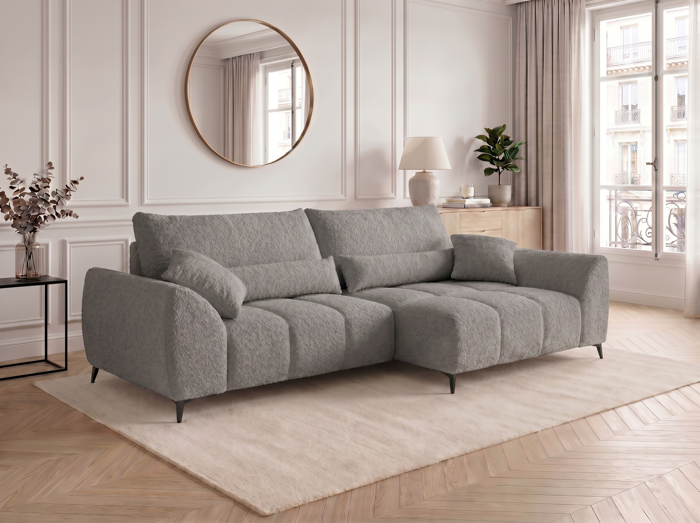 Canapé d'angle convertible BATIGNOLLES bouclé gris foncé avec coffre de rangement - vue 4