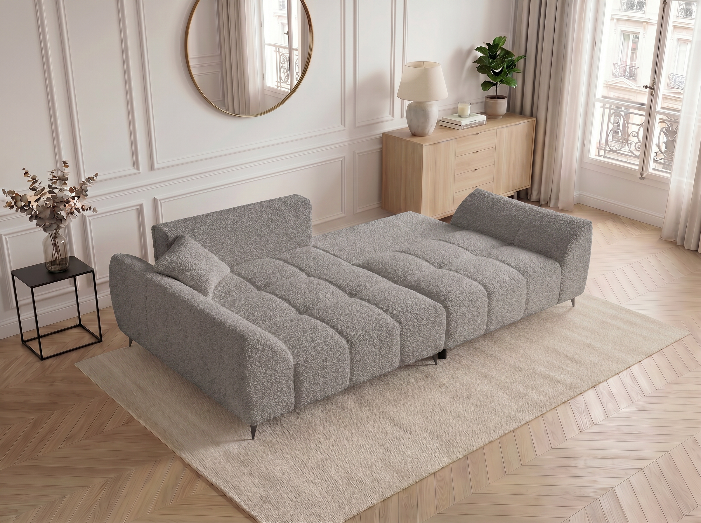 Canapé d'angle convertible BATIGNOLLES bouclé gris foncé avec coffre de rangement - vue 5