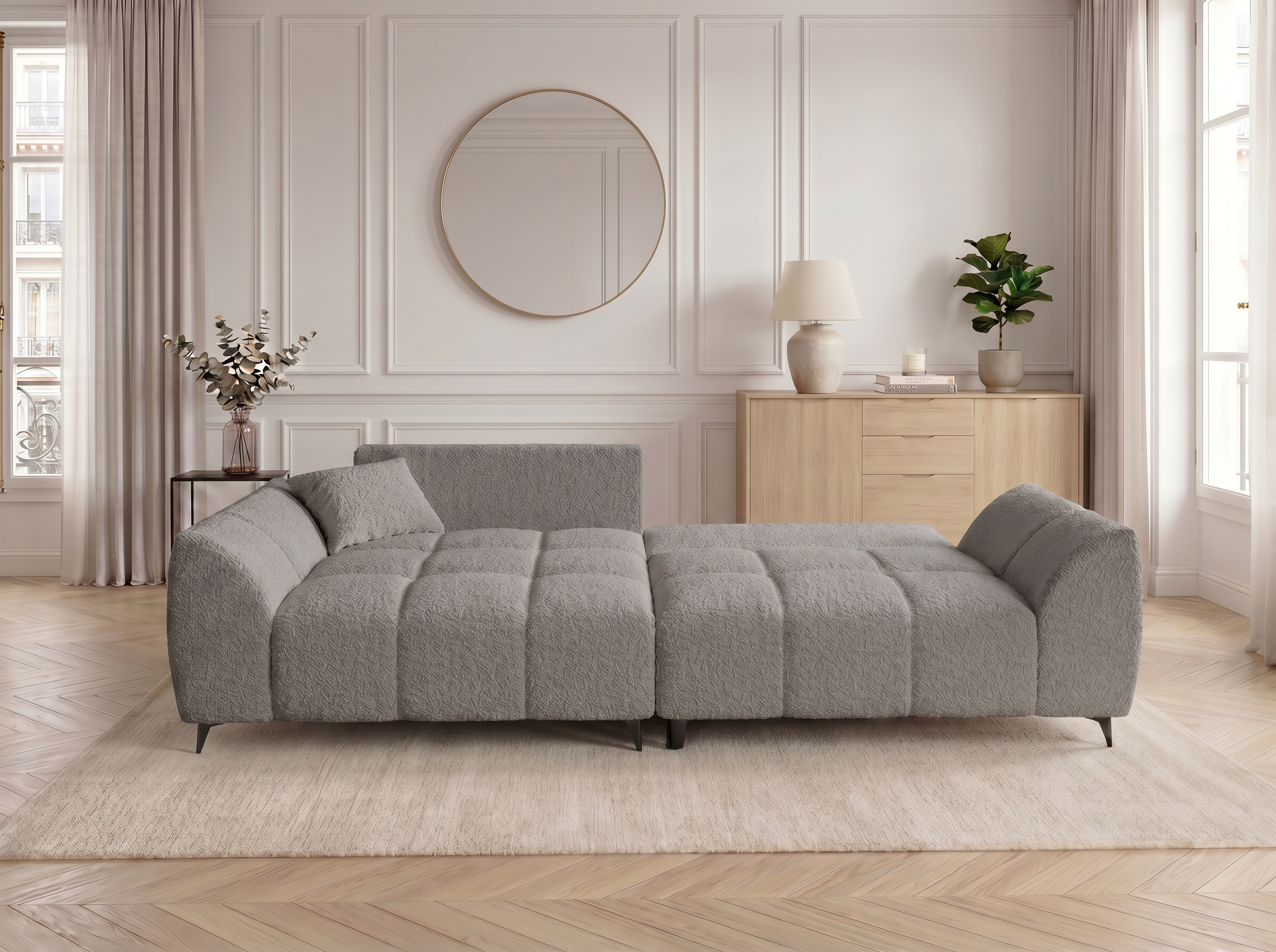 Canapé d'angle convertible BATIGNOLLES bouclé gris foncé avec coffre de rangement - vue 6