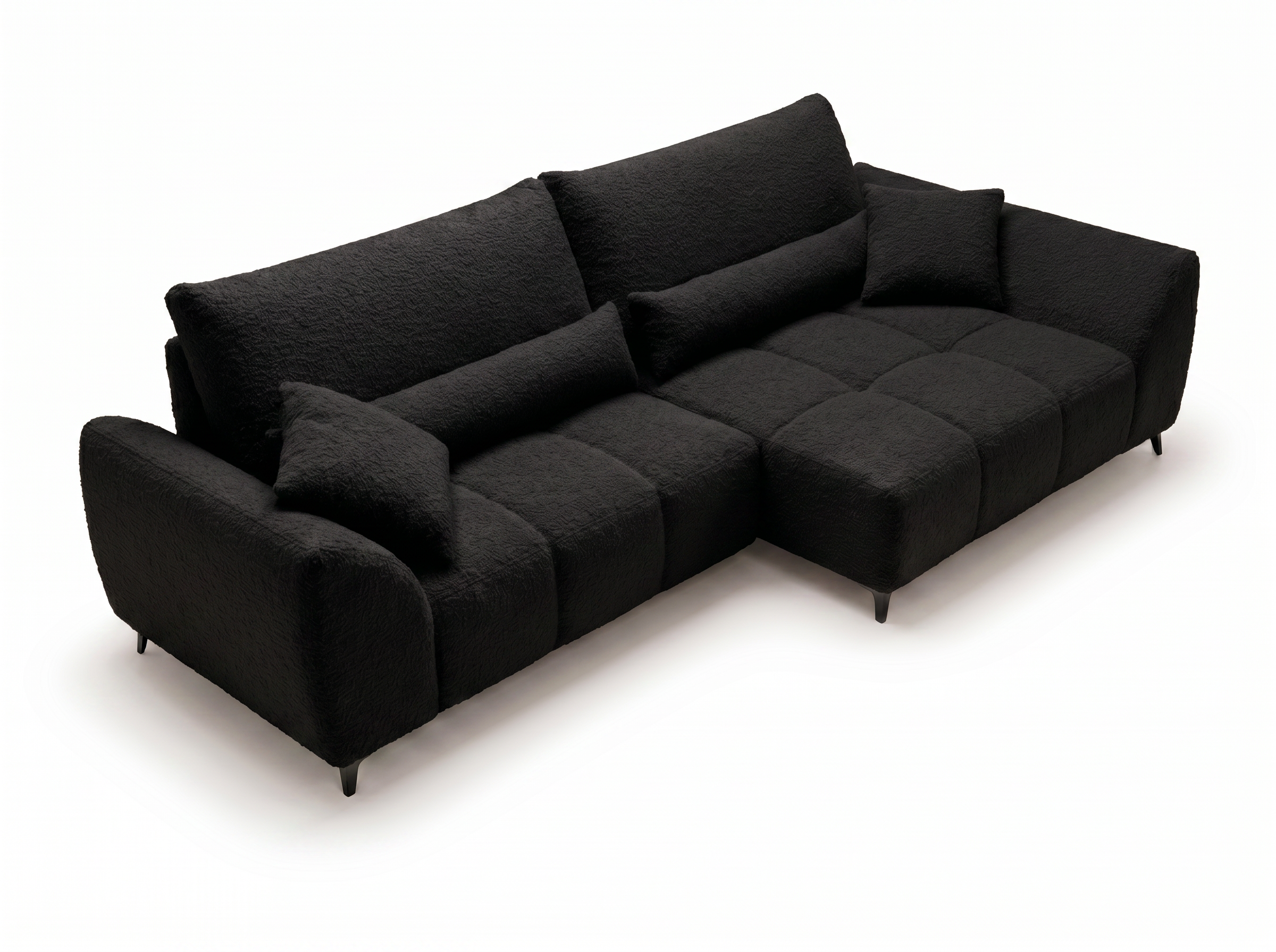 Canapé d'angle convertible BATIGNOLLES bouclé noir avec coffre de rangement - vue 4