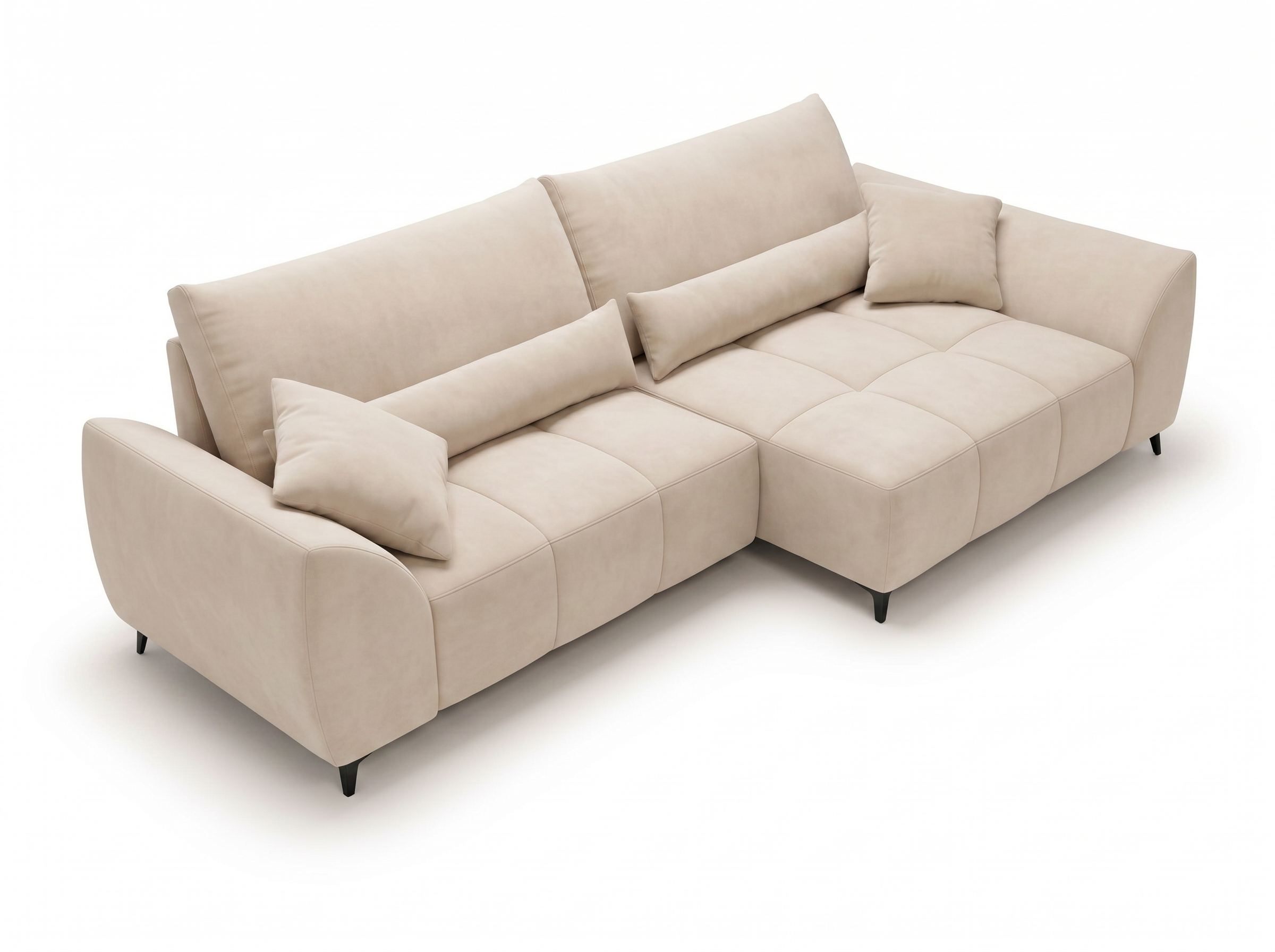 Canapé d'angle convertible BATIGNOLLES velours beige avec coffre de rangement - vue 2