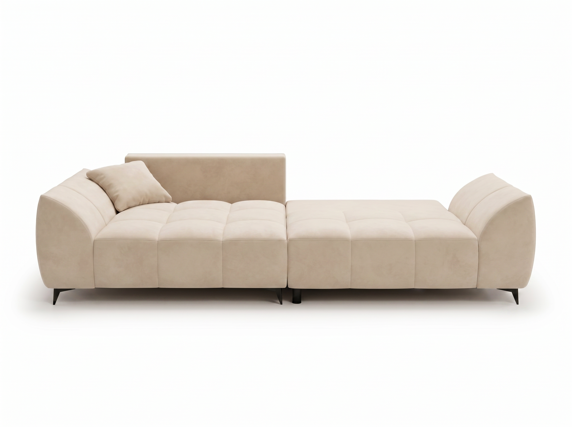 Canapé d'angle convertible BATIGNOLLES velours beige avec coffre de rangement - vue 3
