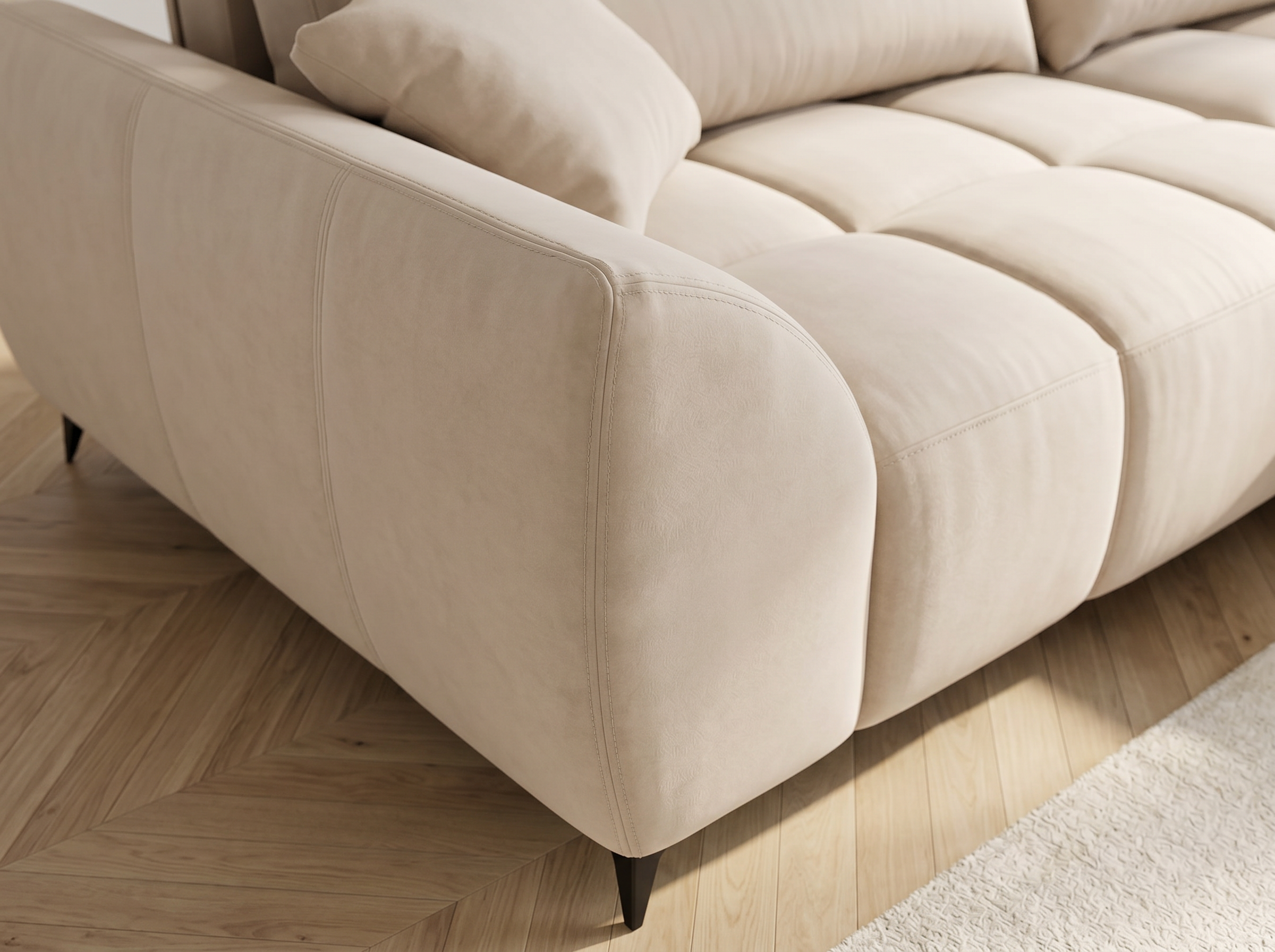 Canapé d'angle convertible BATIGNOLLES velours beige avec coffre de rangement - vue 9
