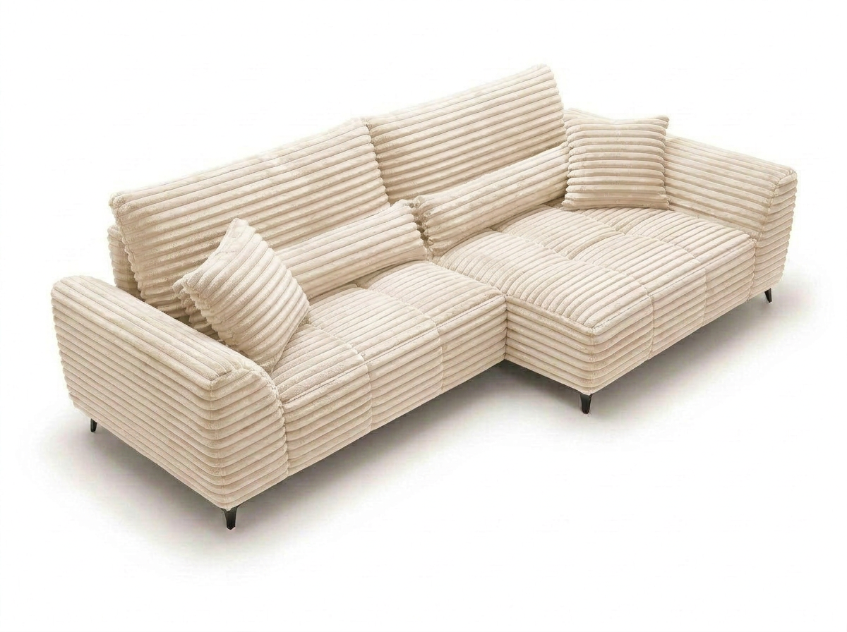 Canapé d'angle convertible BATIGNOLLES velours côtelé beige avec coffre de rangement - vue 10
