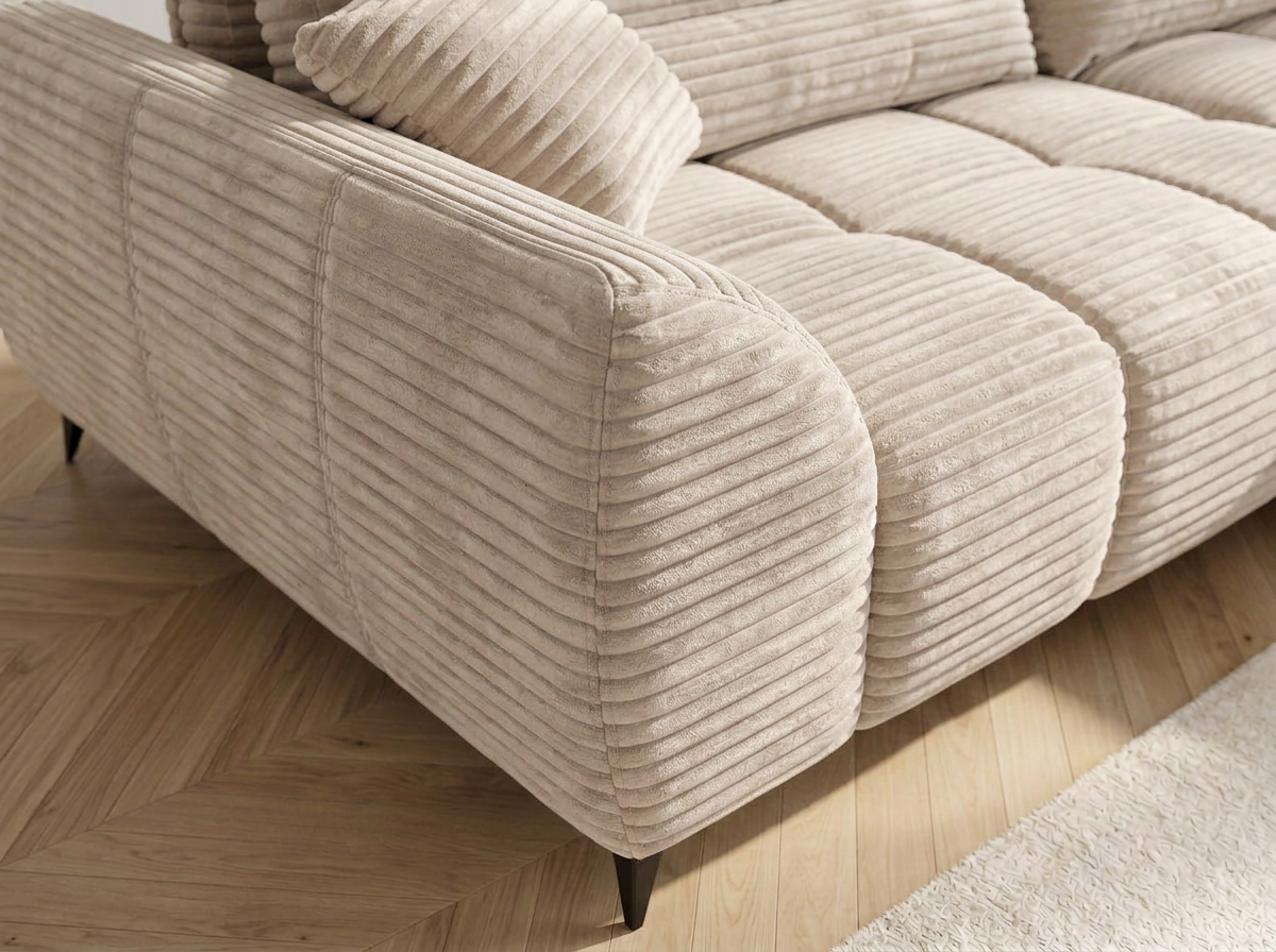 Canapé d'angle convertible BATIGNOLLES velours côtelé beige avec coffre de rangement - vue 7