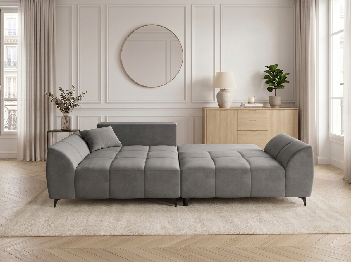 Canapé d'angle convertible BATIGNOLLES velours côtelé gris foncé avec coffre de rangement - vue 3