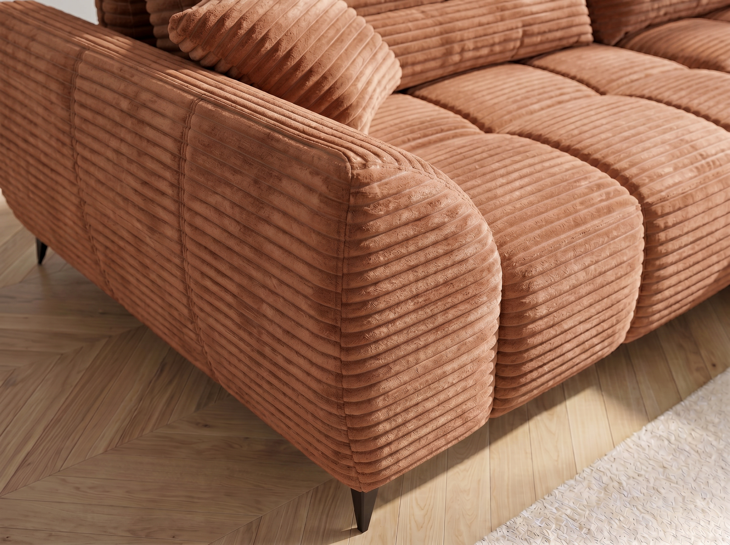 Canapé d'angle convertible BATIGNOLLES velours côtelé terracotta avec coffre de rangement - vue 8