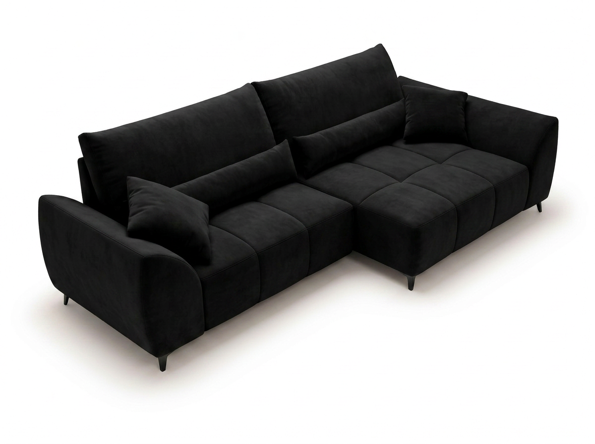 Canapé d'angle convertible BATIGNOLLES velours noir avec coffre de rangement - vue 3