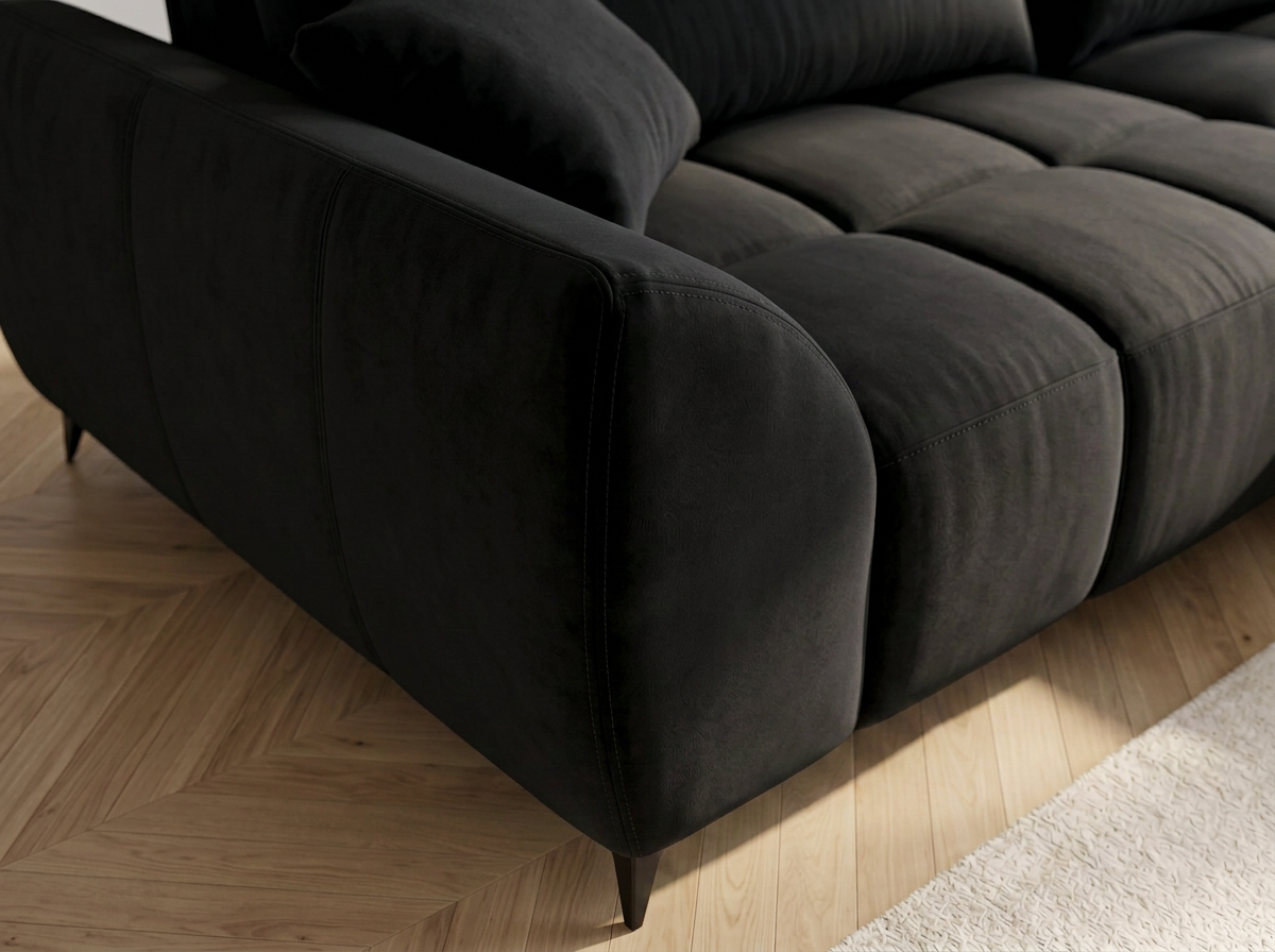 Canapé d'angle convertible BATIGNOLLES velours noir avec coffre de rangement - vue 7