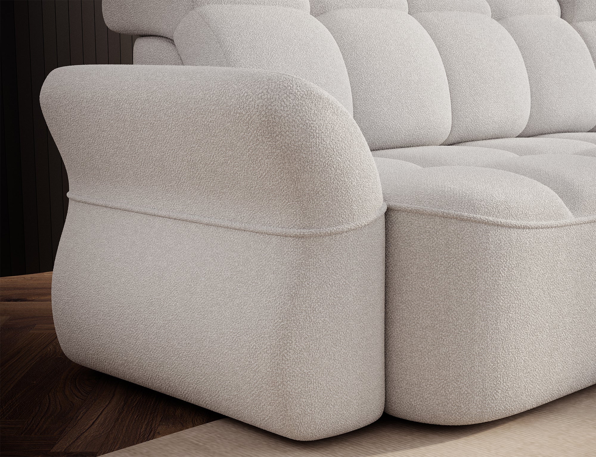Canapé d'angle convertible électrique design DROUOT avec coffre de rangement - Boucle blanc cassé - vue 8