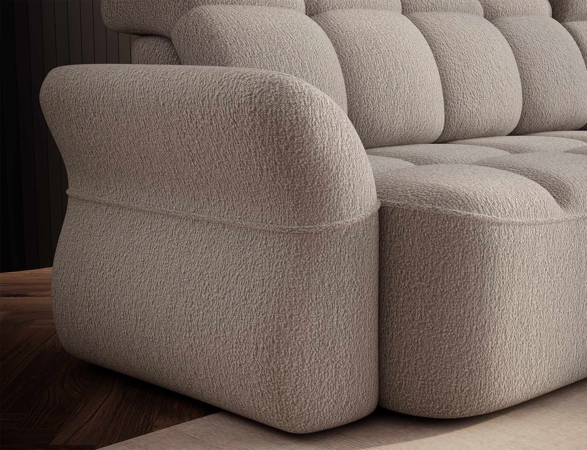 Canapé d'angle convertible design DROUOT avec coffre de rangement - Bouclette chinée beige - vue 8