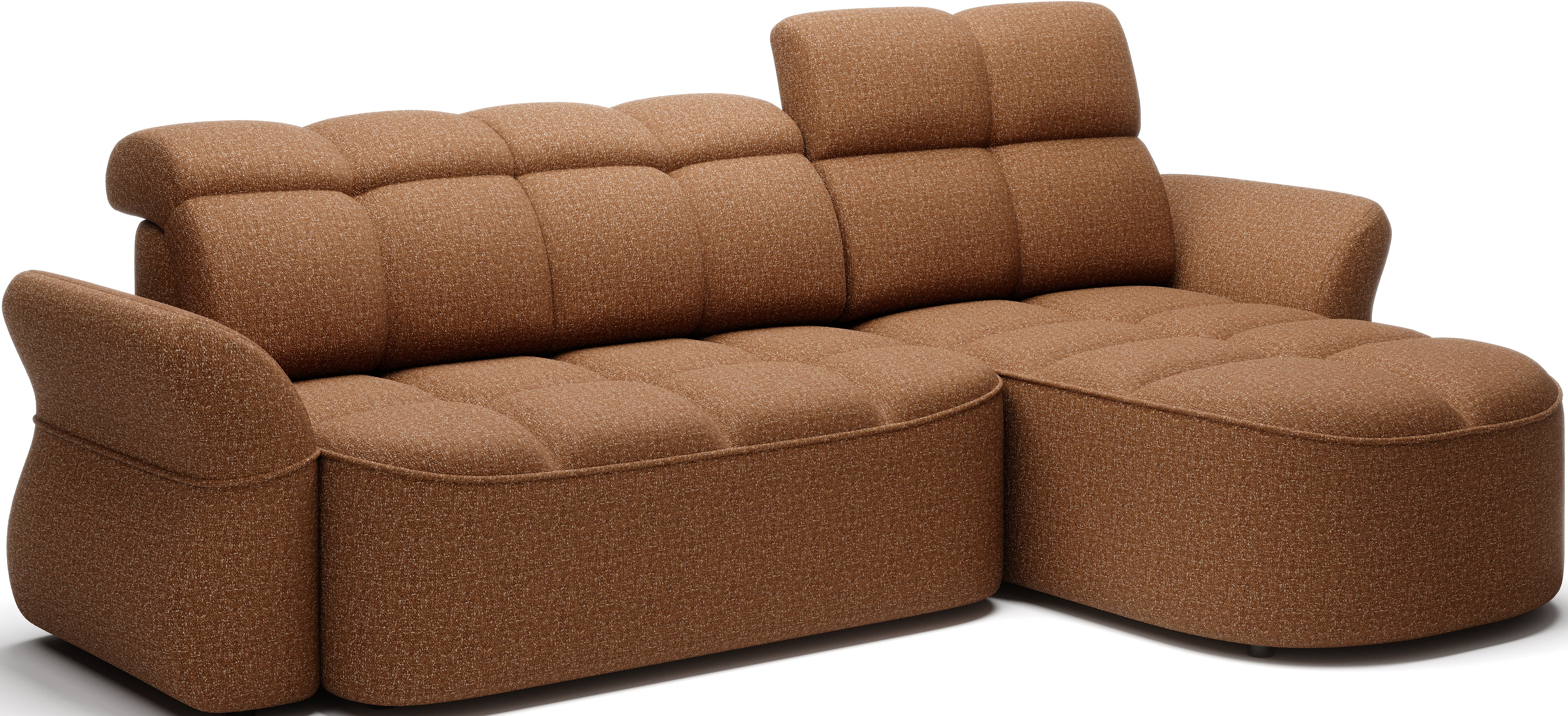 Canapé d'angle convertible design DROUOT avec coffre de rangement - Tissu chiné cognac - vue 5