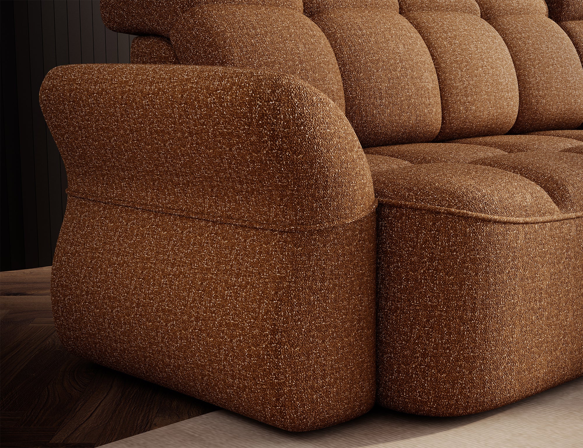 Canapé d'angle convertible design DROUOT avec coffre de rangement - Tissu chiné cognac - vue 8