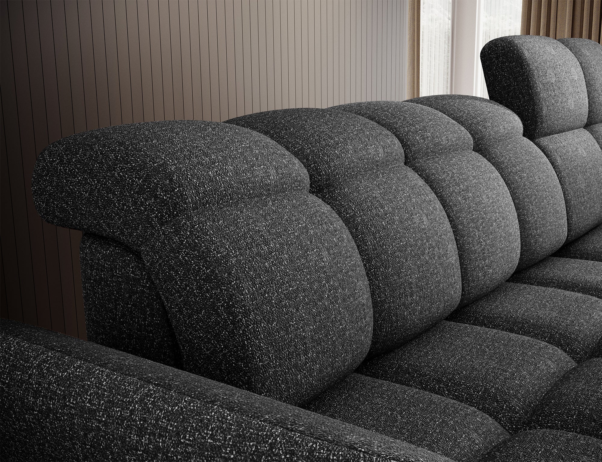 Canapé d'angle convertible design DROUOT avec coffre de rangement - Tissu chiné gris foncé - vue 10
