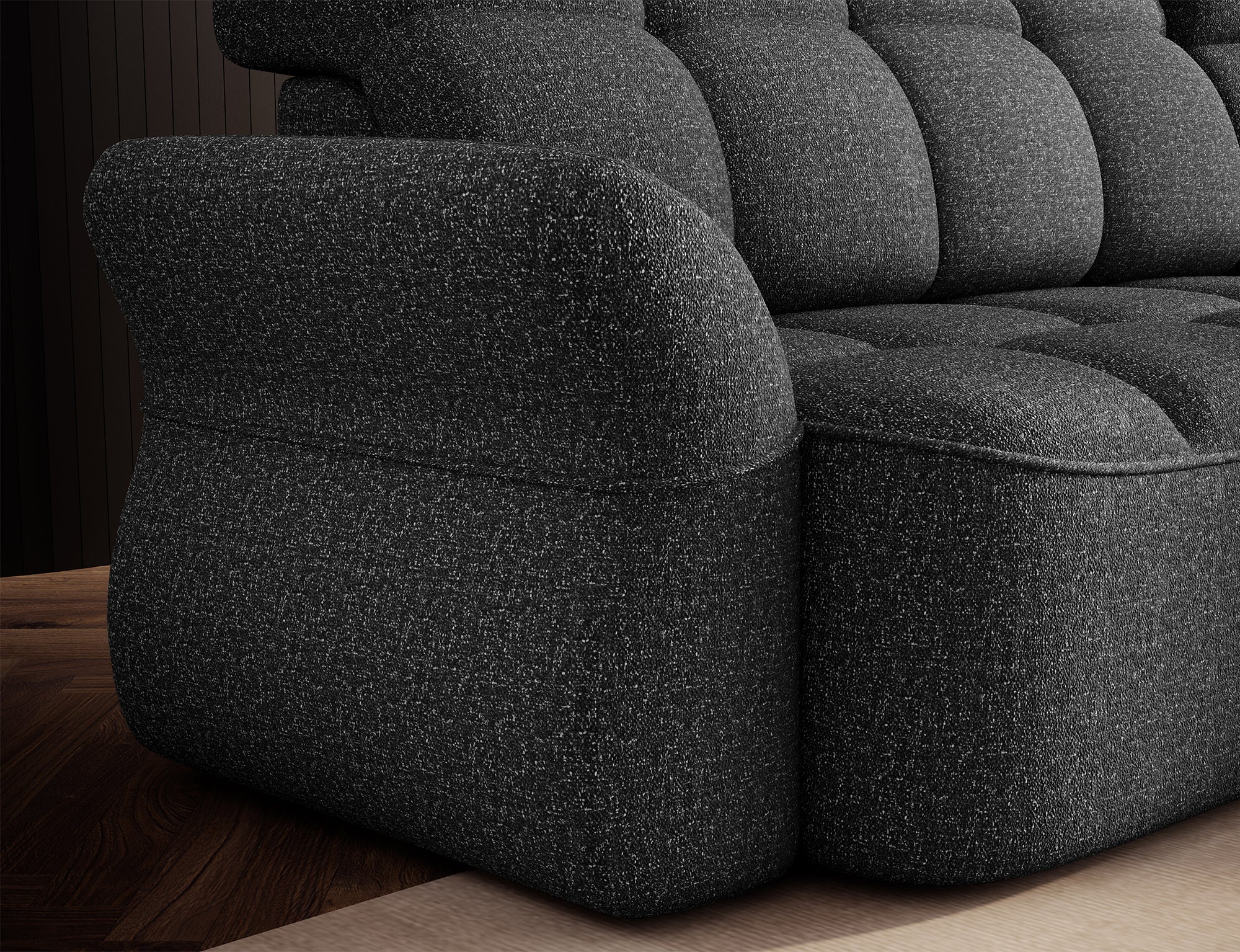 Canapé d'angle convertible design DROUOT avec coffre de rangement - Tissu chiné gris foncé - vue 8