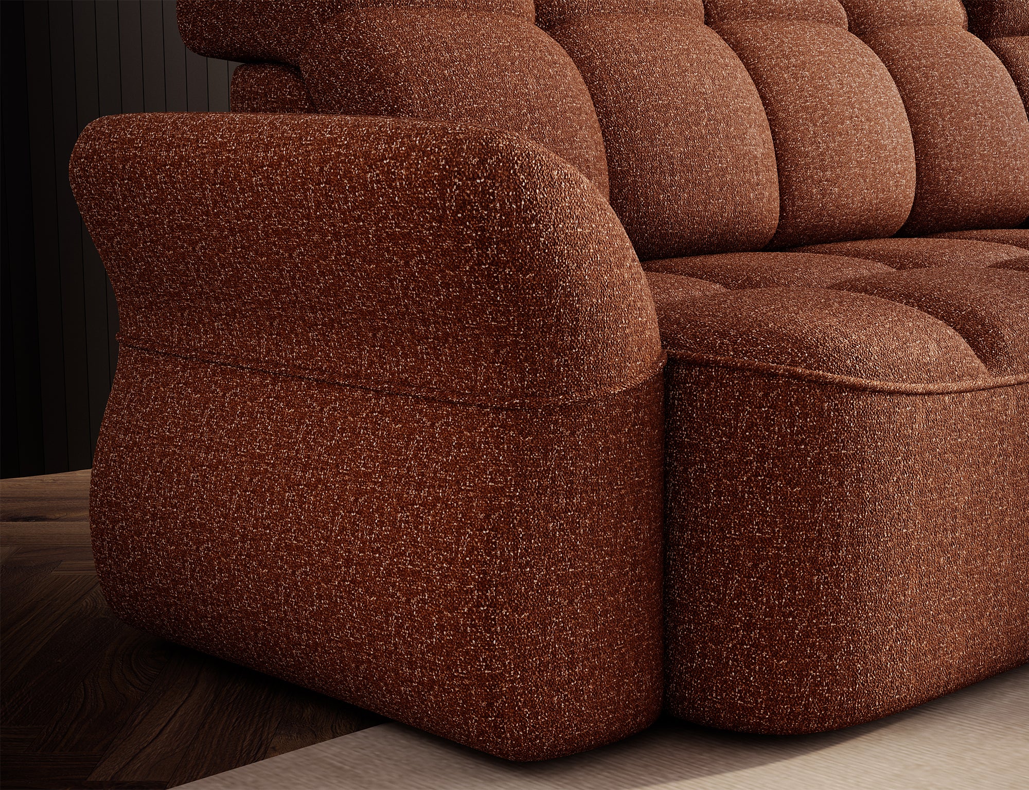 Canapé d'angle convertible design DROUOT avec coffre de rangement - Tissu chiné terracotta - vue 8