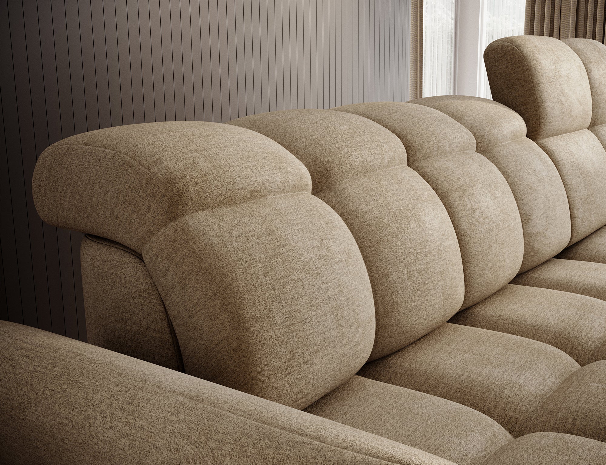 Canapé d'angle convertible design DROUOT avec coffre de rangement - Velours beige - vue 10