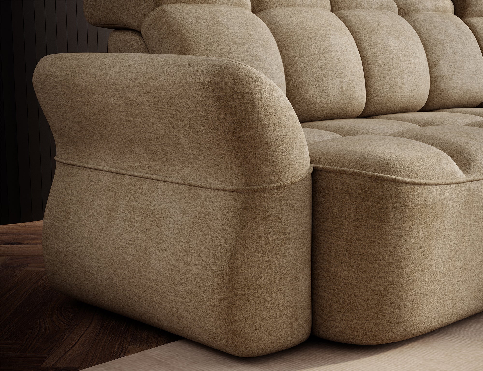 Canapé d'angle convertible design DROUOT avec coffre de rangement - Velours beige - vue 8