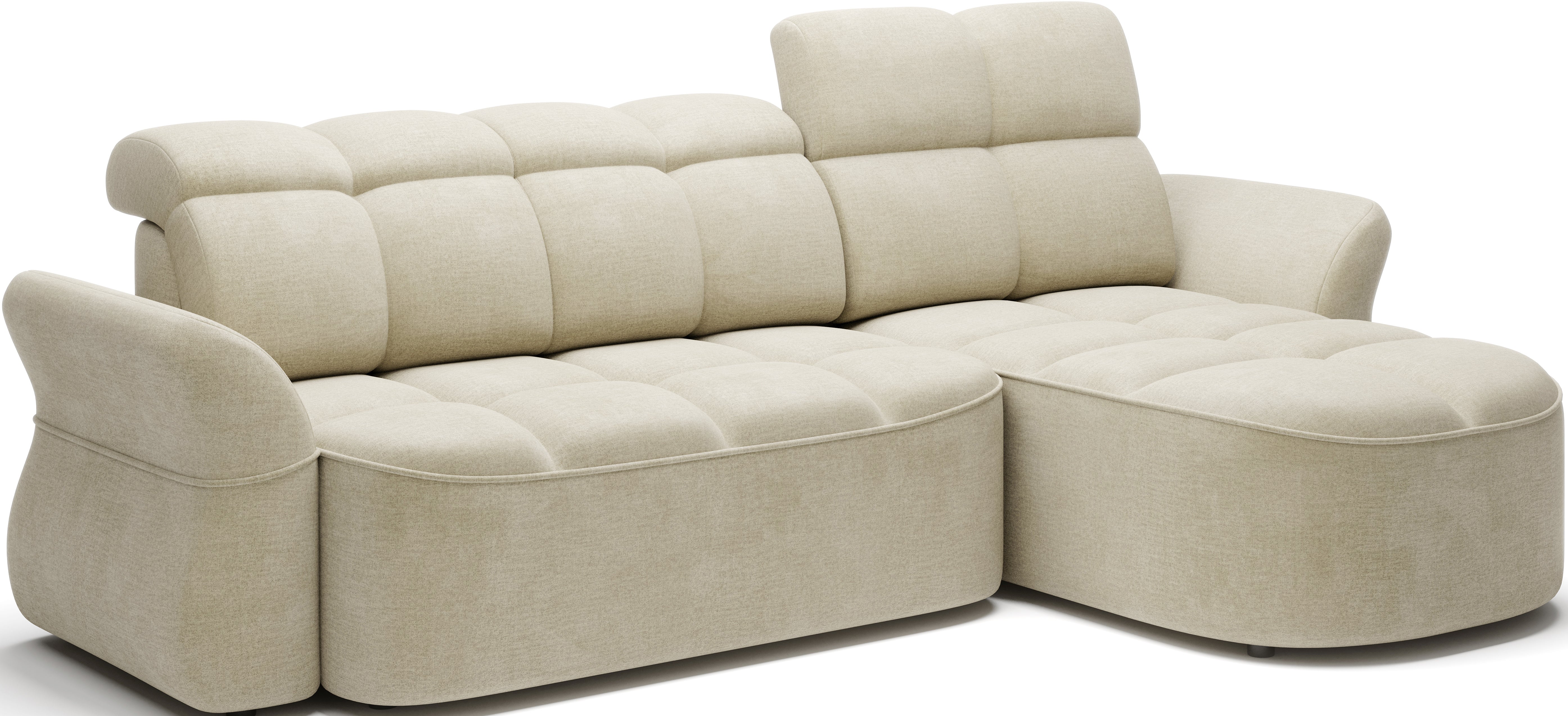Canapé d'angle convertible design DROUOT avec coffre de rangement - Velours crème - vue 5