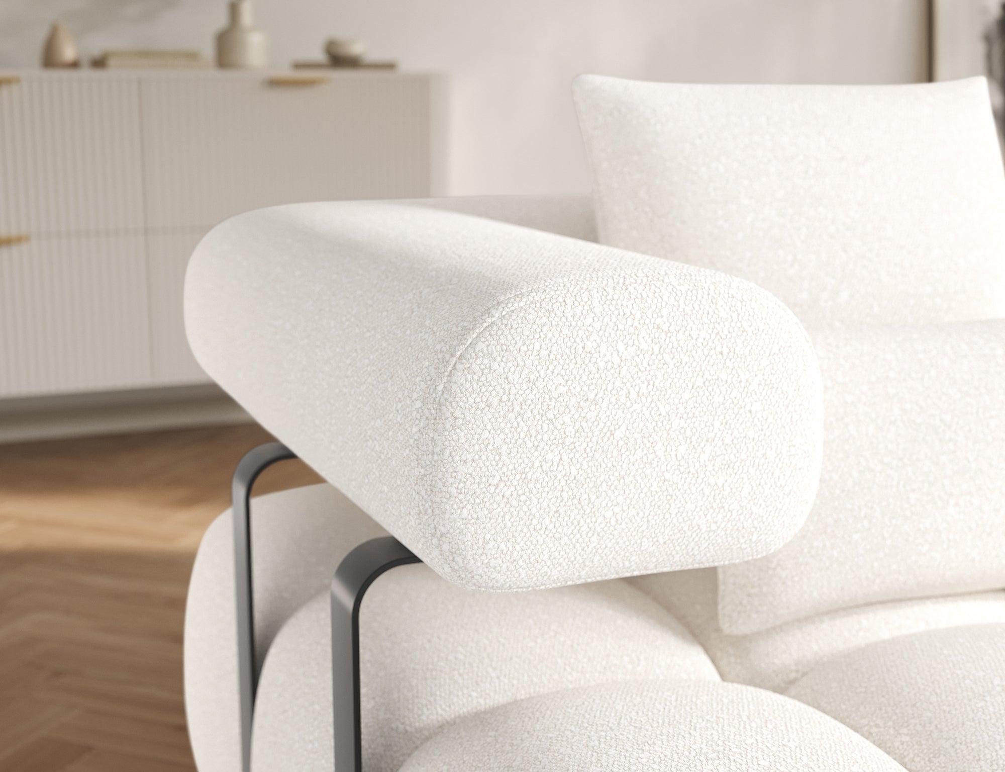 Canapé d'angle convertible design DUROC avec extension électrique - Boucle blanc crème - vue 10