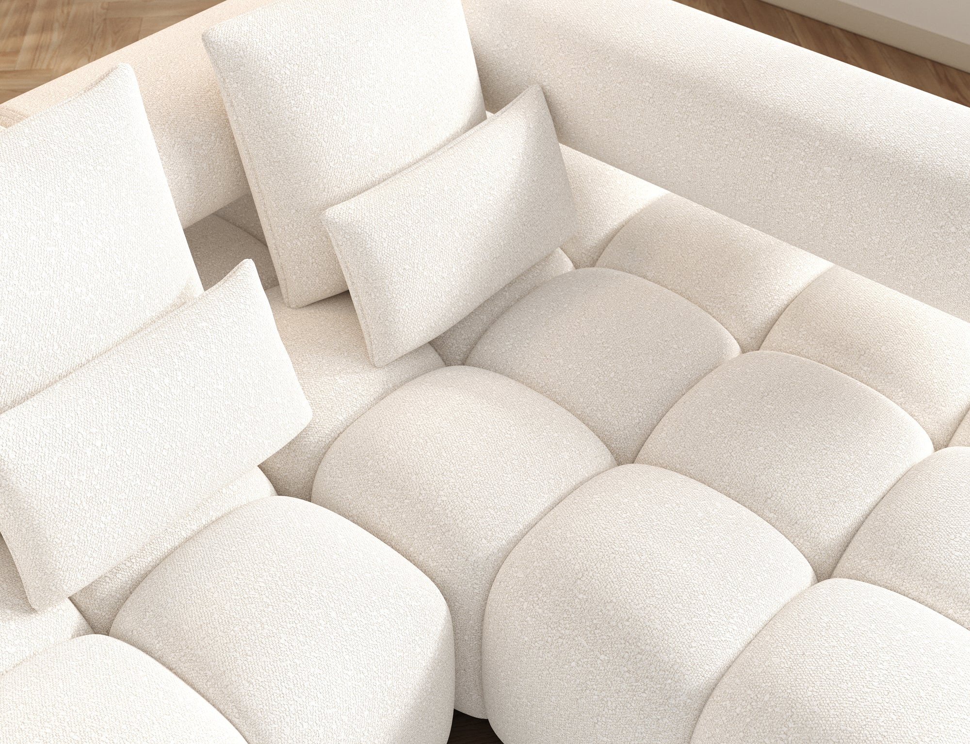 Canapé d'angle convertible design DUROC avec extension électrique - Boucle blanc crème - vue 6