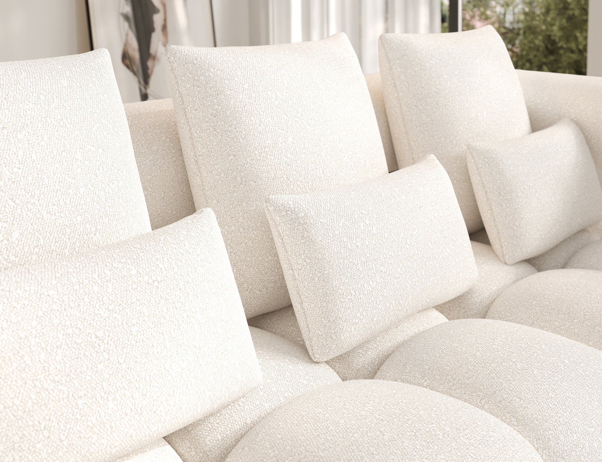 Canapé d'angle convertible design DUROC avec extension électrique - Boucle blanc crème - vue 7