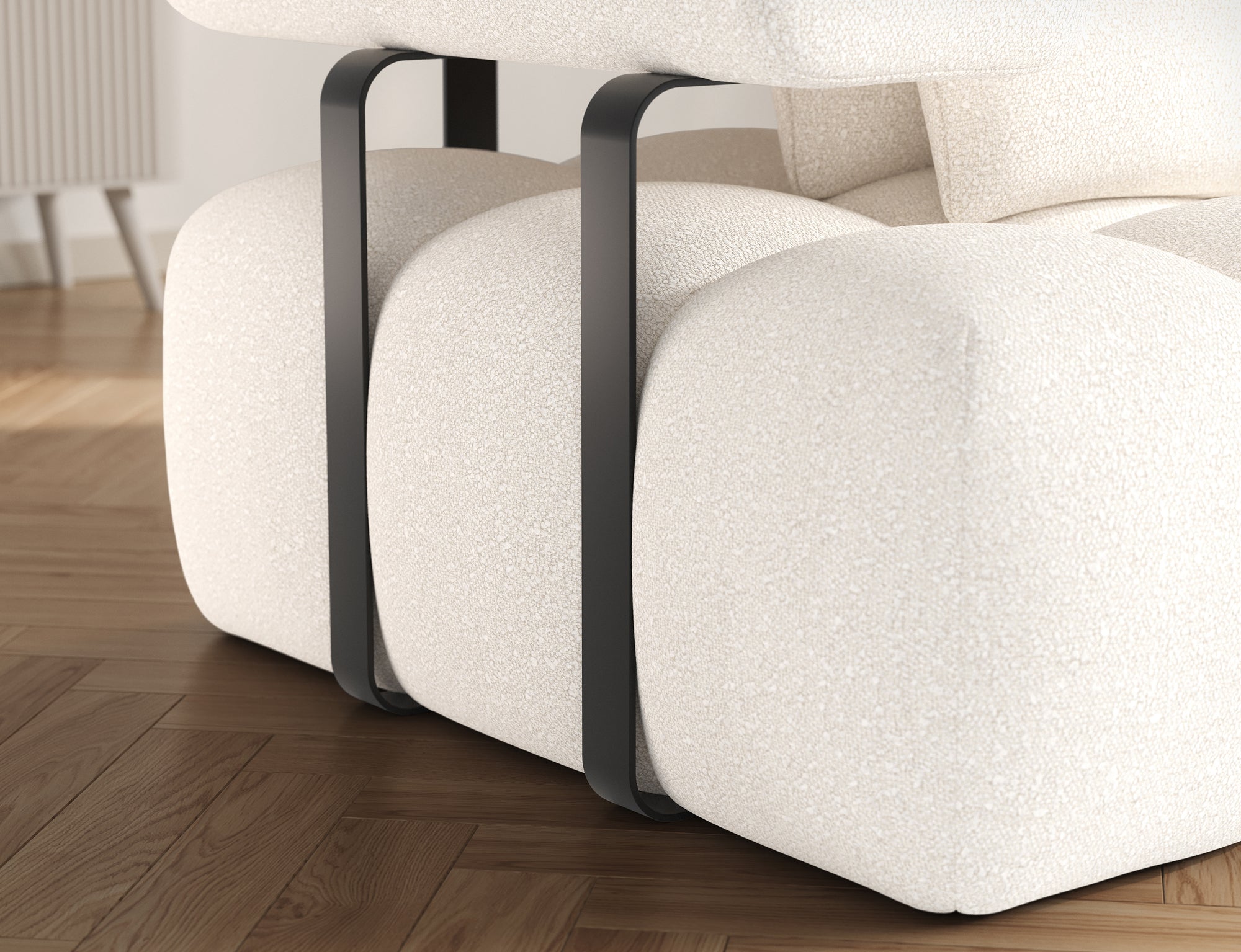 Canapé d'angle convertible design DUROC avec extension électrique - Boucle blanc crème - vue 8