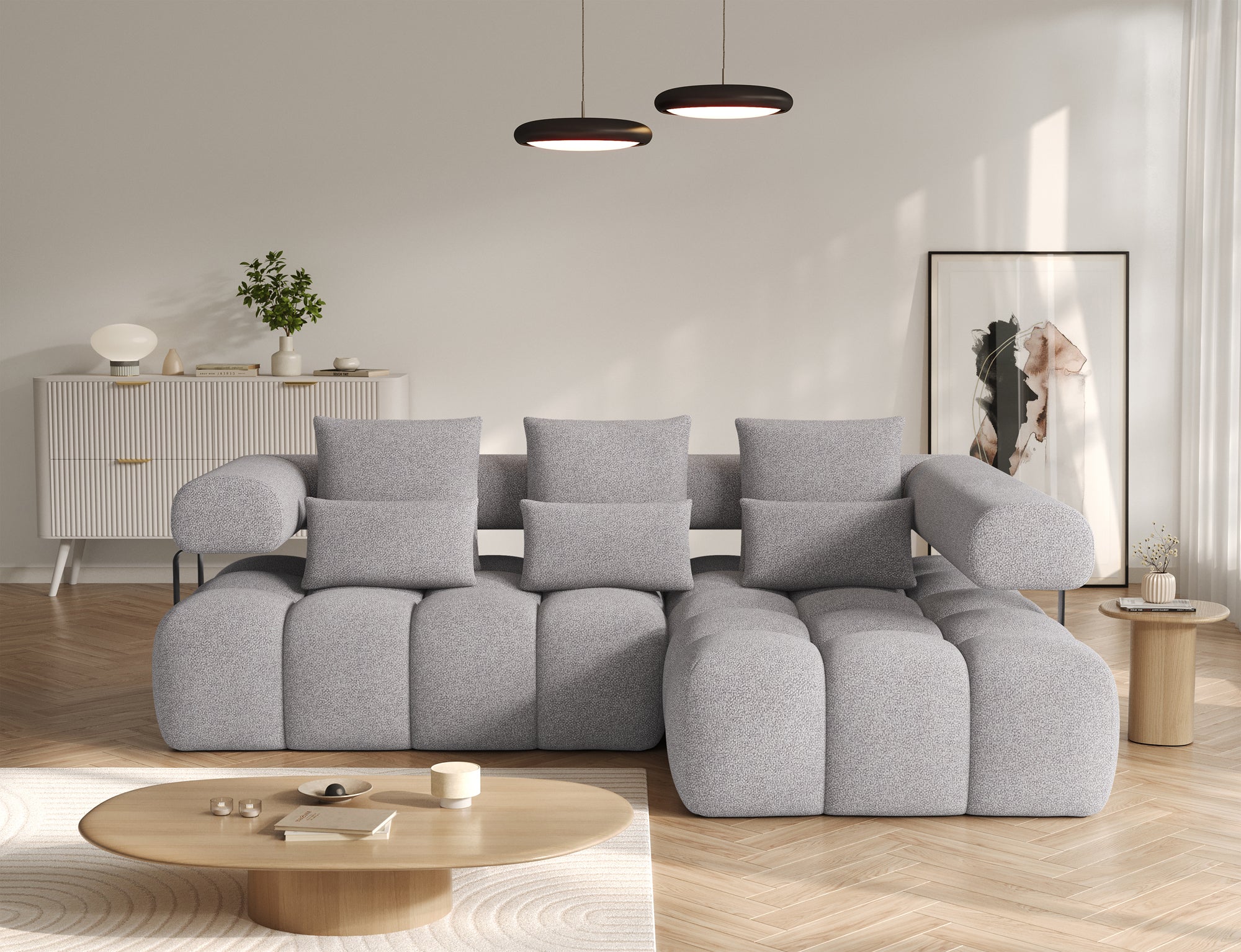 Canapé d'angle convertible design DUROC avec extension électrique - Boucle gris - vue 4