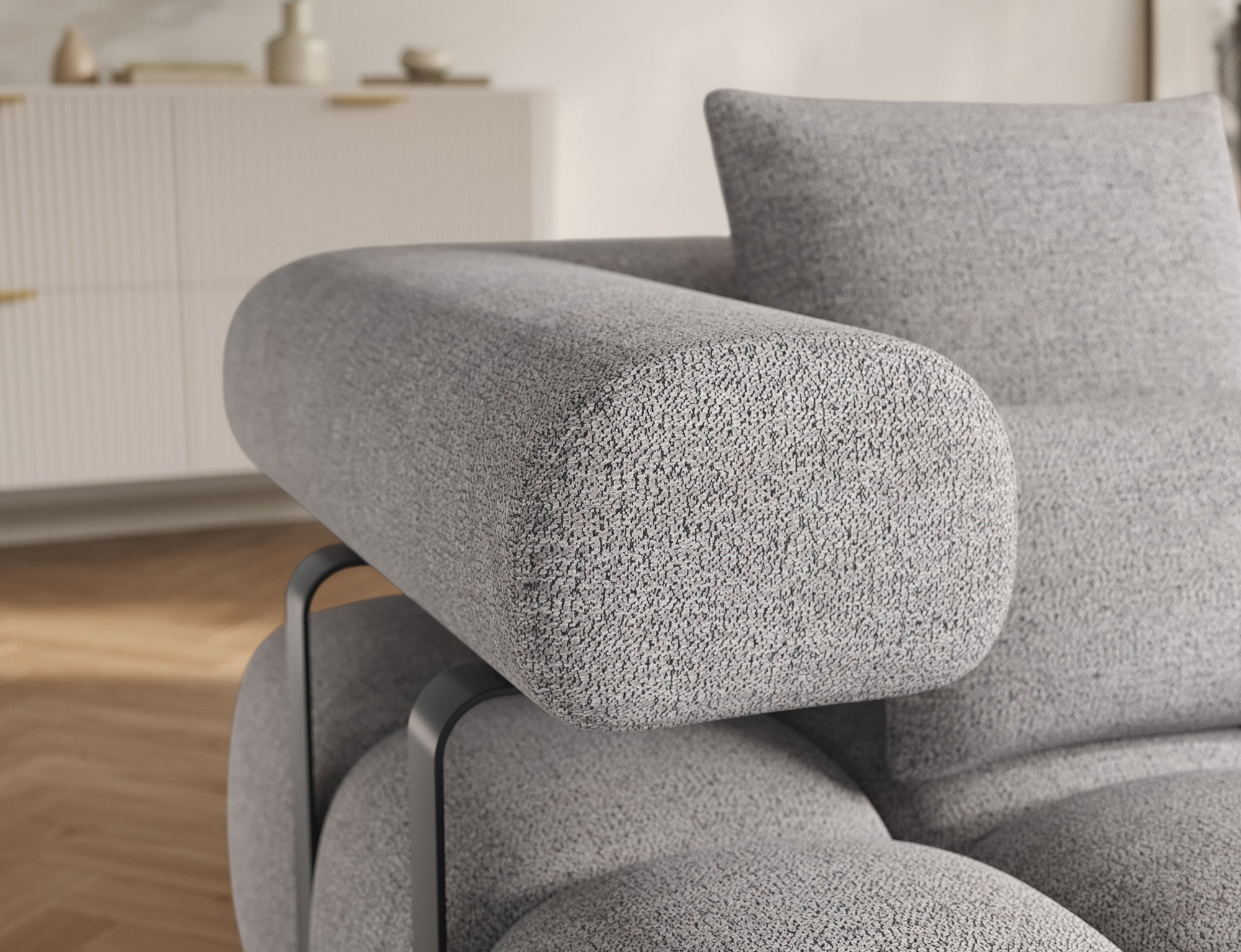 Canapé d'angle convertible design DUROC avec extension électrique - Boucle gris clair - vue 10