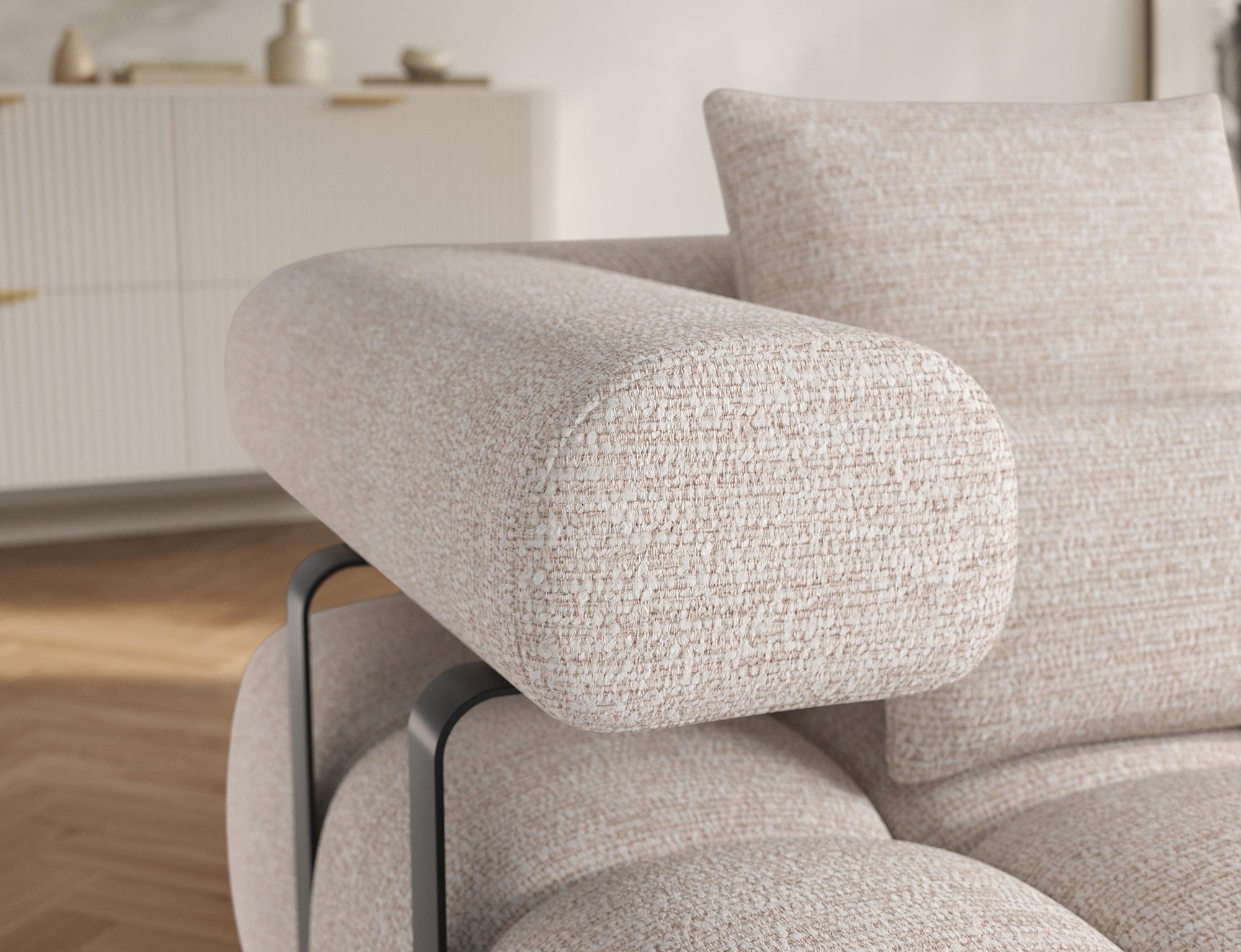 Canapé d'angle convertible design DUROC avec extension électrique - Boucle sable - vue 10
