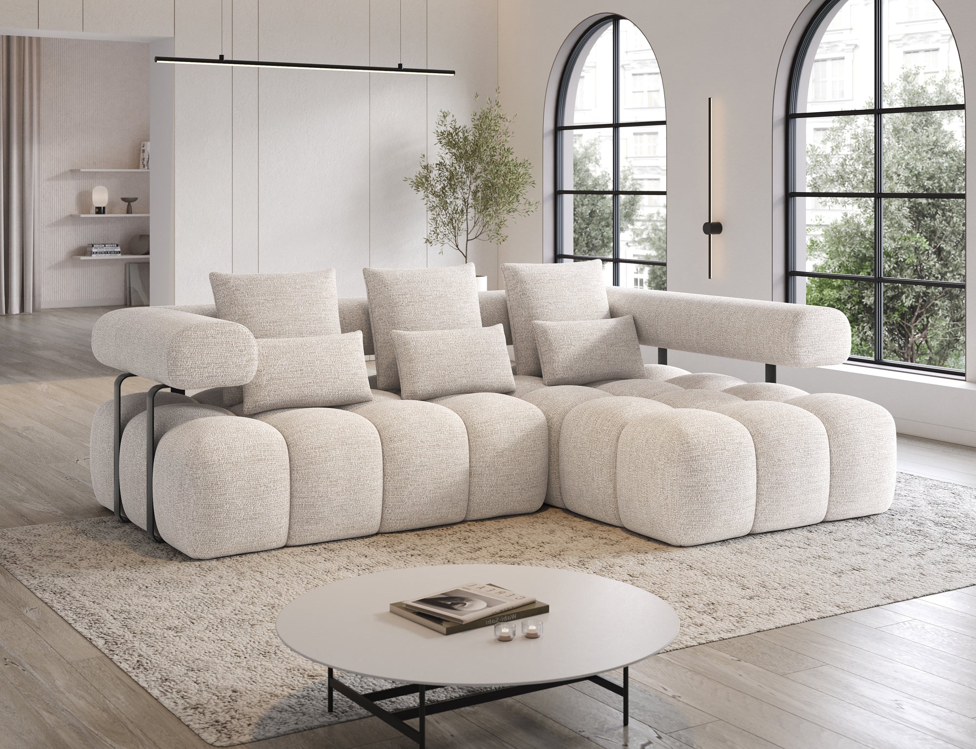Canapé d'angle convertible design DUROC avec extension électrique - Boucle sable - vue 11
