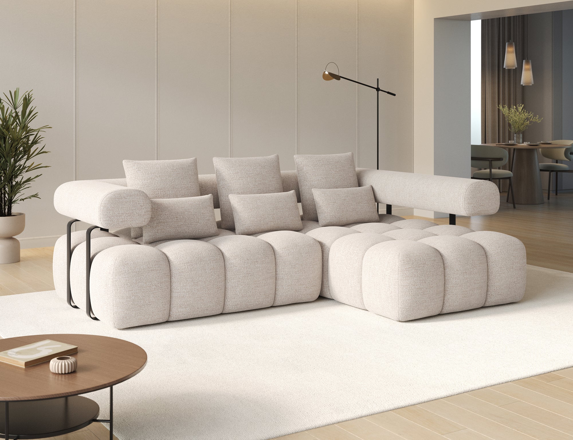 Canapé d'angle convertible design DUROC avec extension électrique - Boucle sable - vue 12