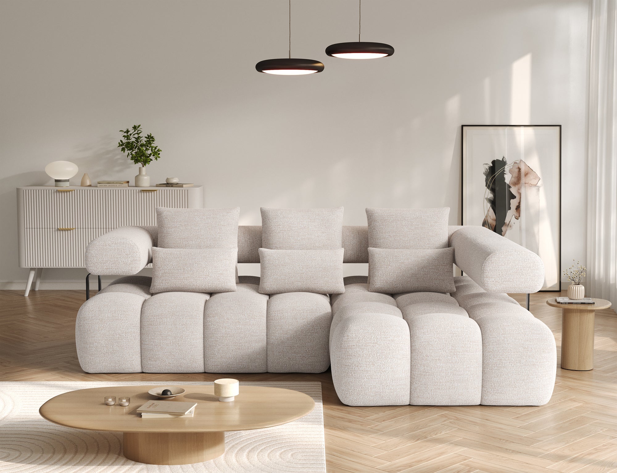 Canapé d'angle convertible design DUROC avec extension électrique - Boucle sable - vue 4