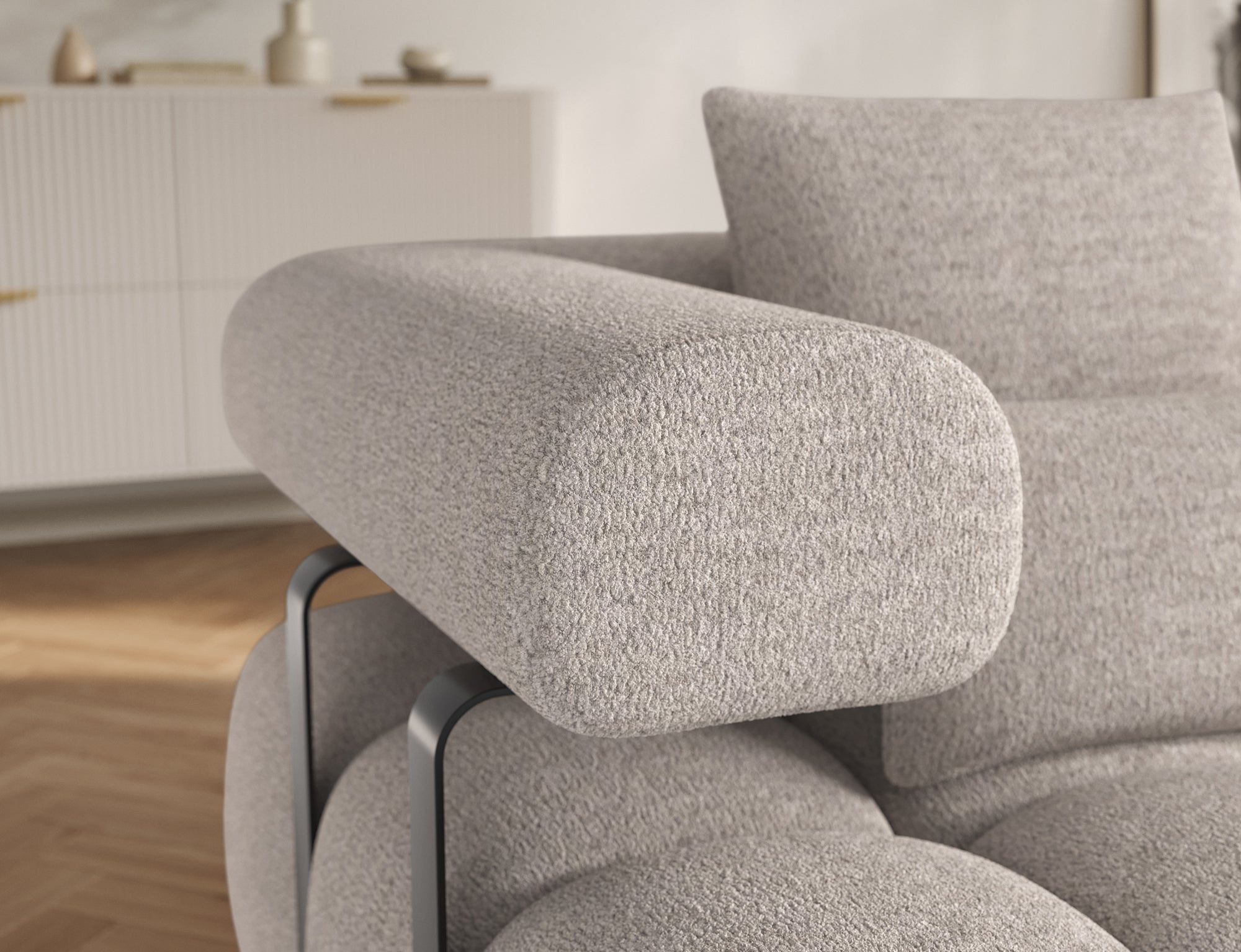 Canapé d'angle convertible design DUROC avec extension électrique - Bouclette chinée beige - vue 10