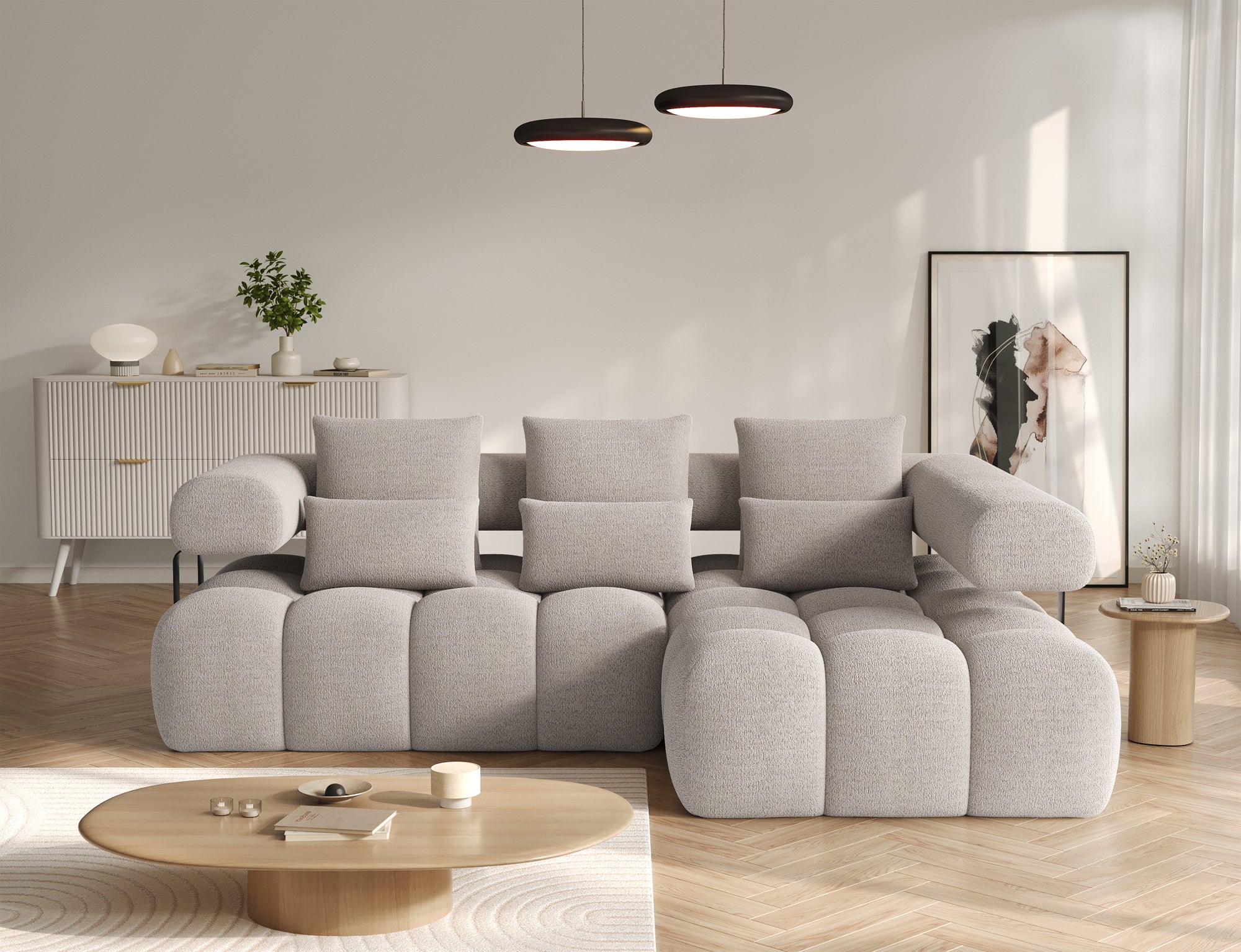 Canapé d'angle convertible design DUROC avec extension électrique - Bouclette chinée beige - vue 4