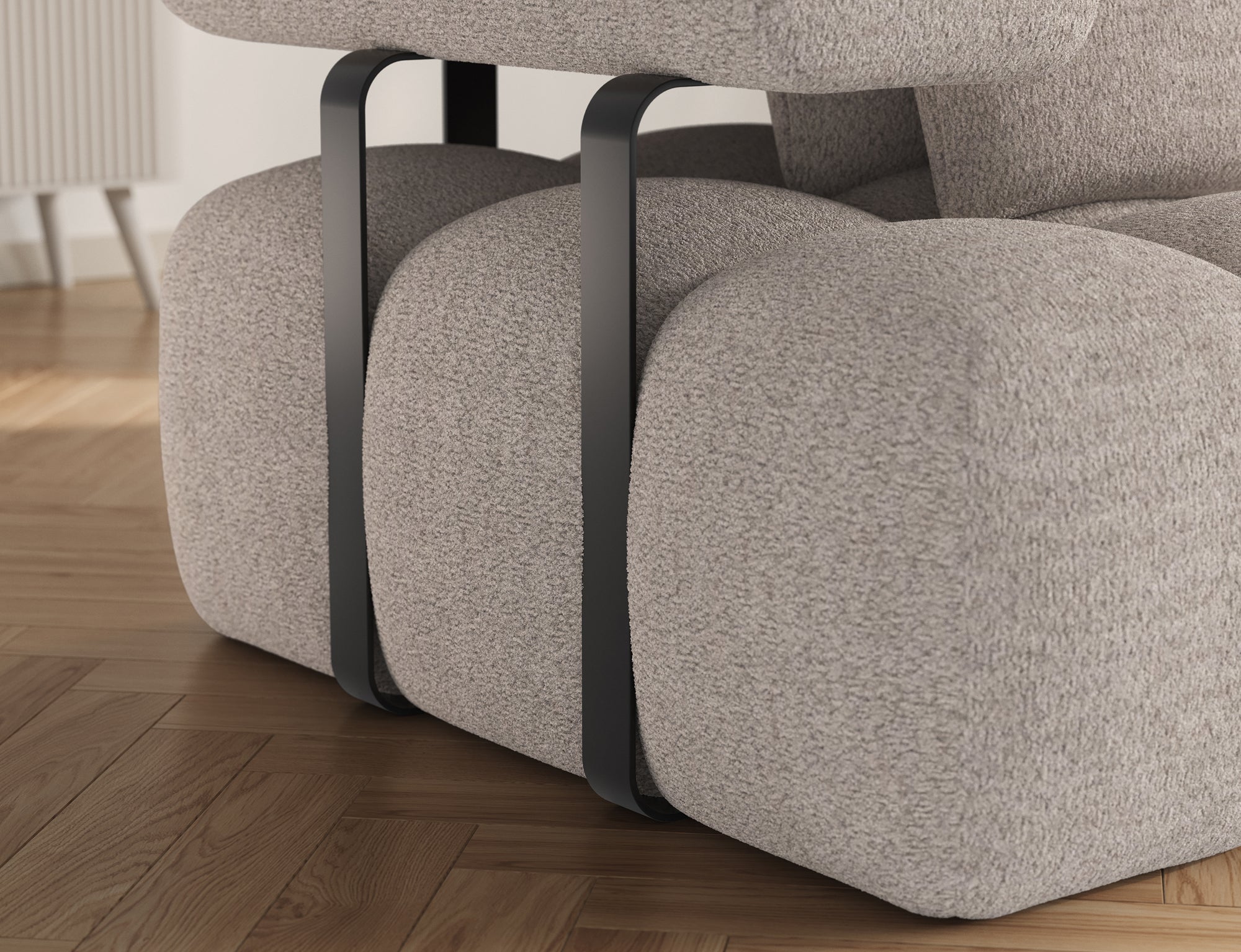 Canapé d'angle convertible design DUROC avec extension électrique - Bouclette chinée beige - vue 8