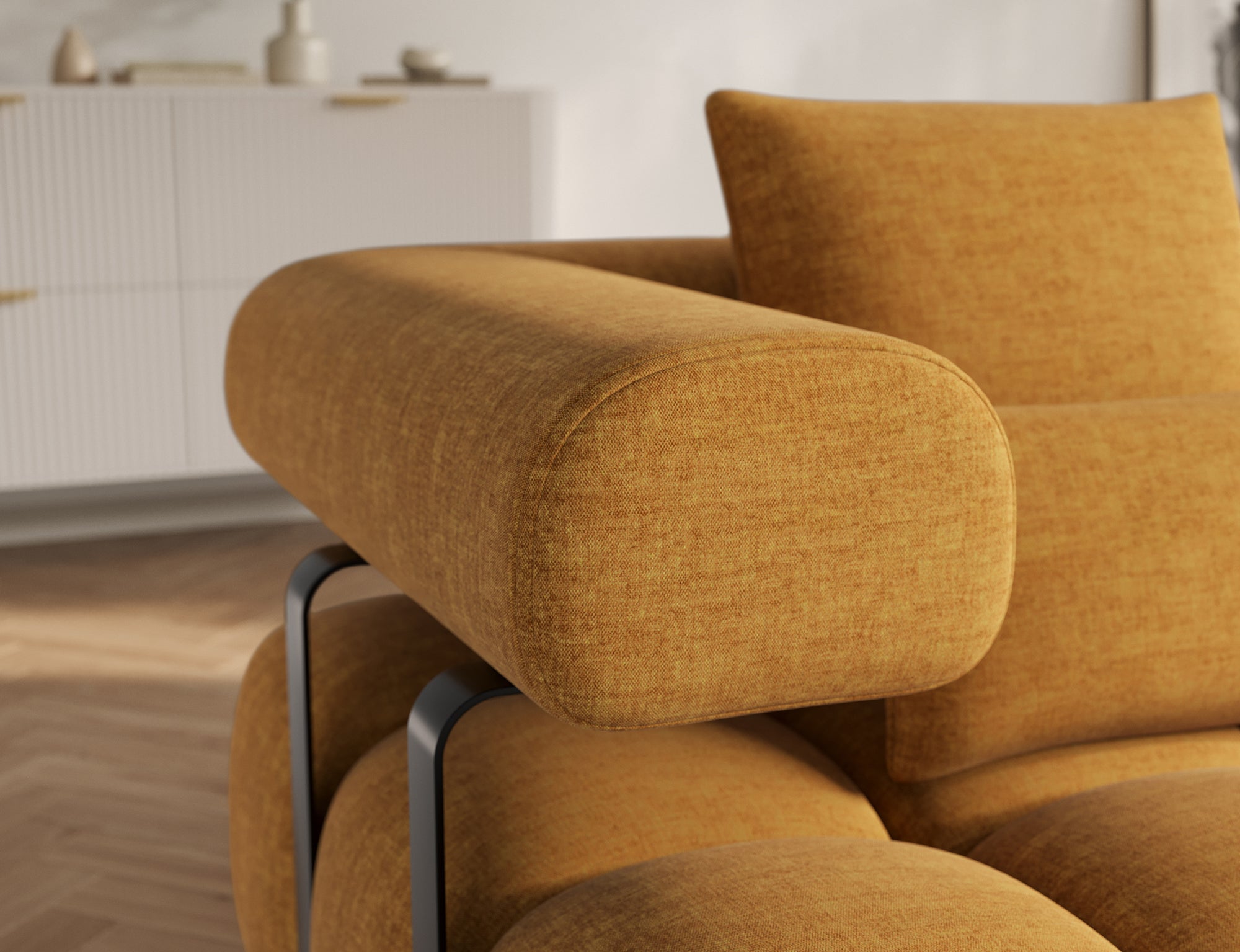 Canapé d'angle convertible design DUROC avec extension électrique - Velours maille ambre - vue 10
