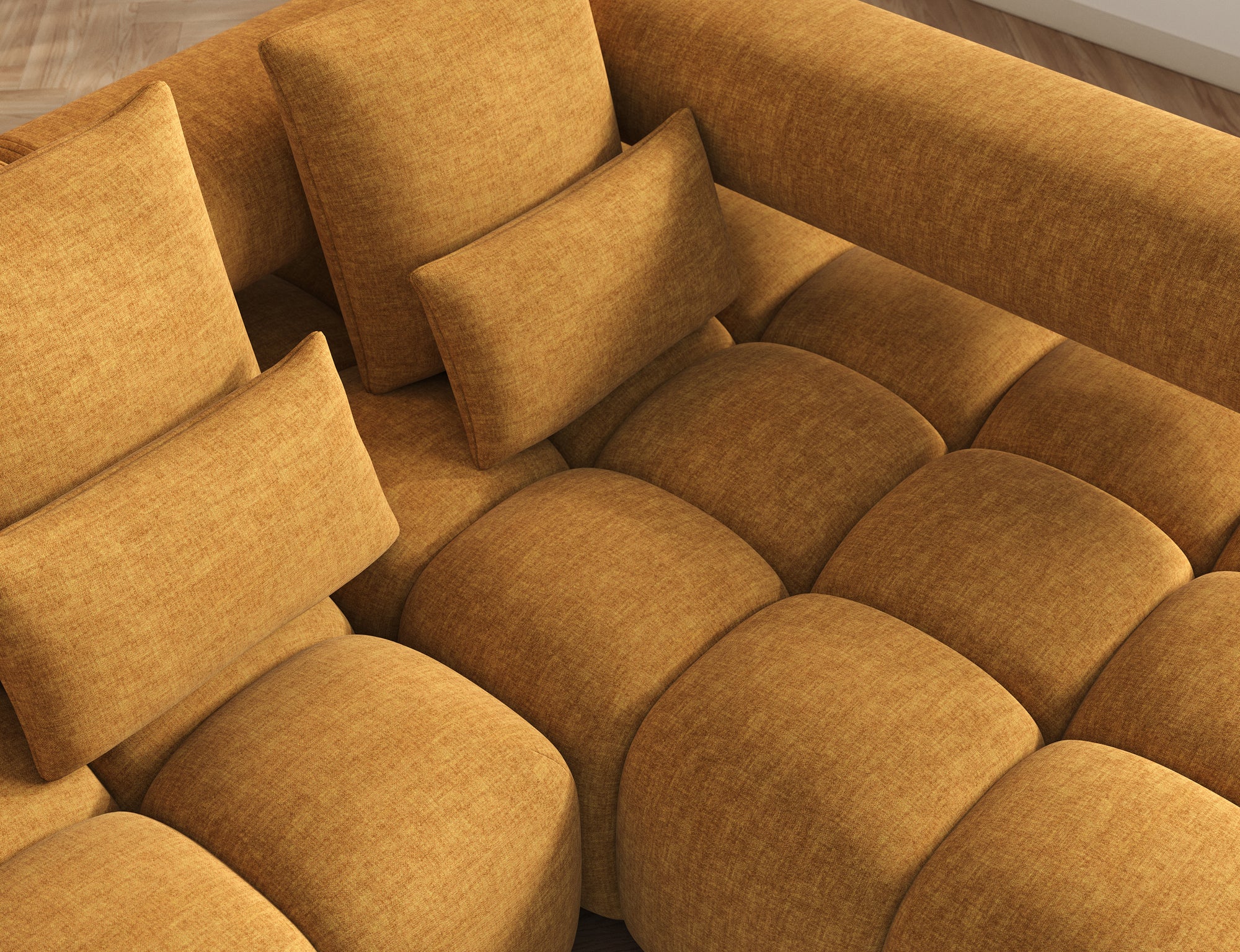 Canapé d'angle convertible design DUROC avec extension électrique - Velours maille ambre - vue 7