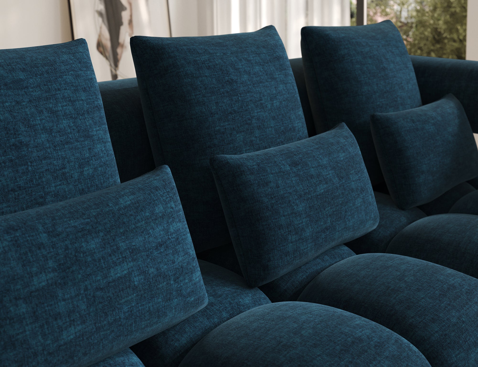 Canapé d'angle convertible design DUROC avec extension électrique - Velours maille bleu marine - vue 7